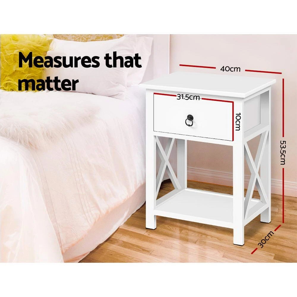 2 Artiss 2 X Bedside Table 1 Drawer with Shelf - White, 2 of 6
