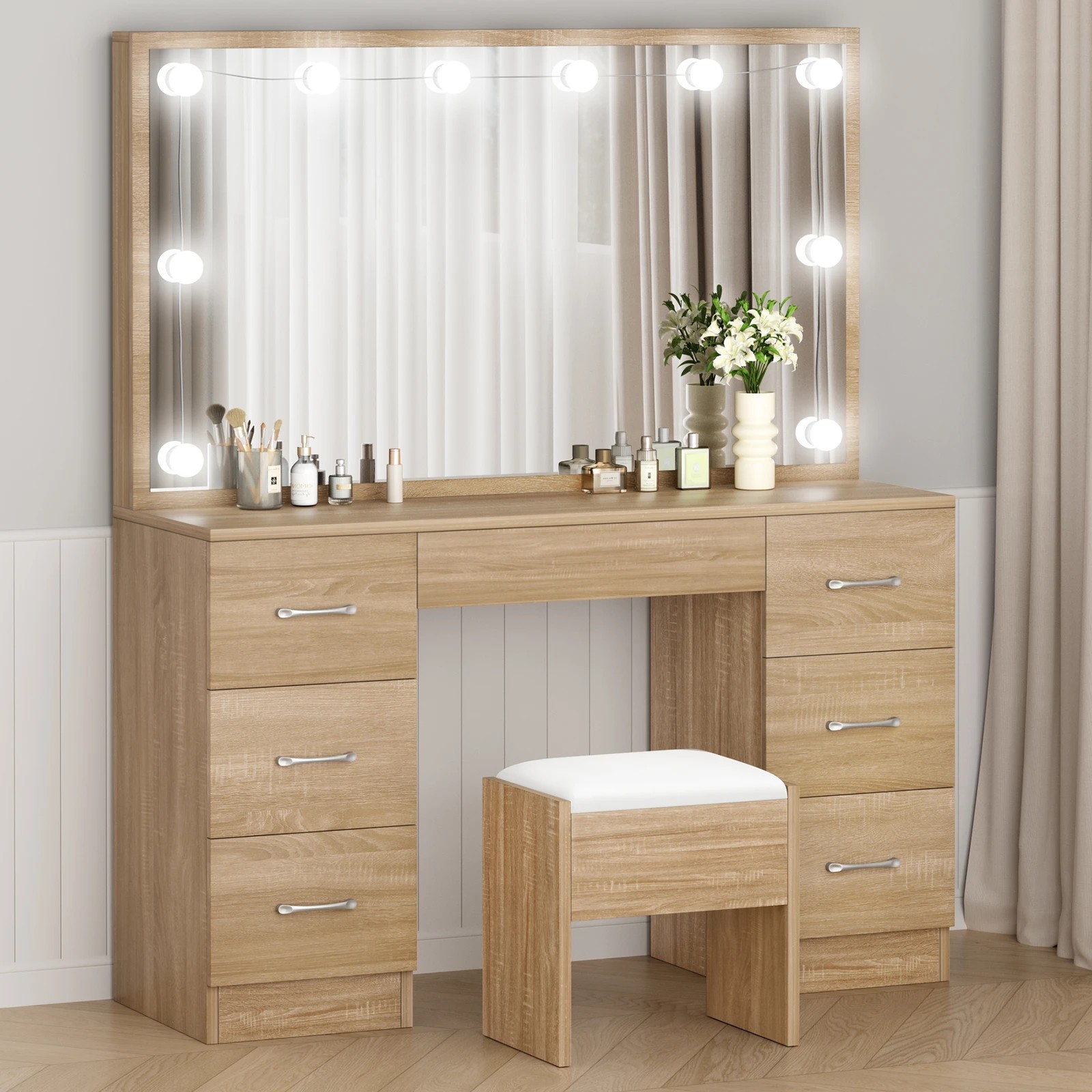 10 Alfordson Dressing Table Stool Set Makeup Mirror Desk LED 10 Bulbs - Natural, 10 of 10