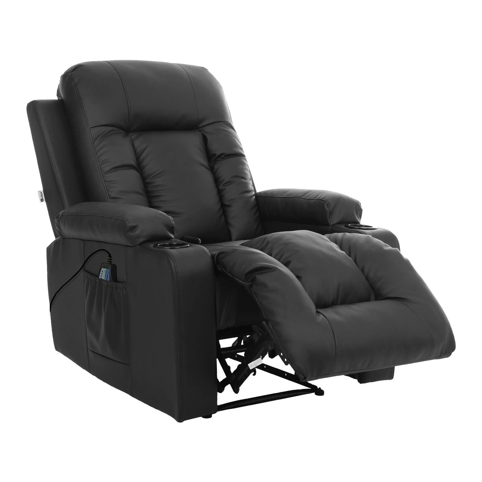 1 Oikiture Recliner Chair Heated Massage Armchair PU Leather - Black, 1 of 7