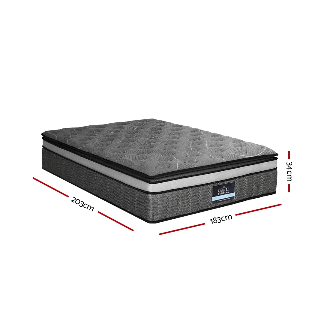 2 Giselle Bedding 34cm Mattress Double Layer Pocket Spring King - Black, 2 of 7