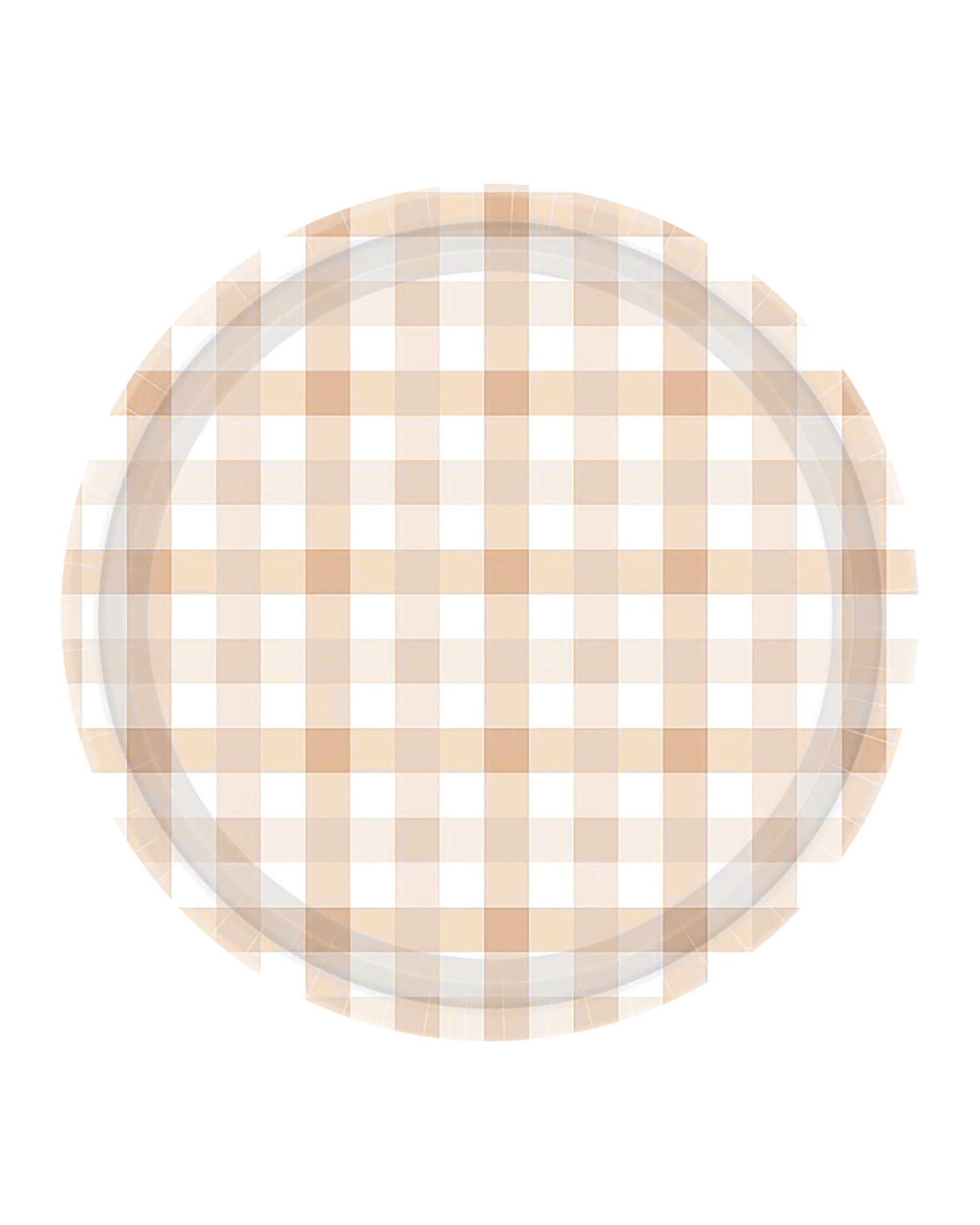 1 Amscan Gingham Small Paper Plates Pack of 8 - Sand - Light brown, White, 1 of 1