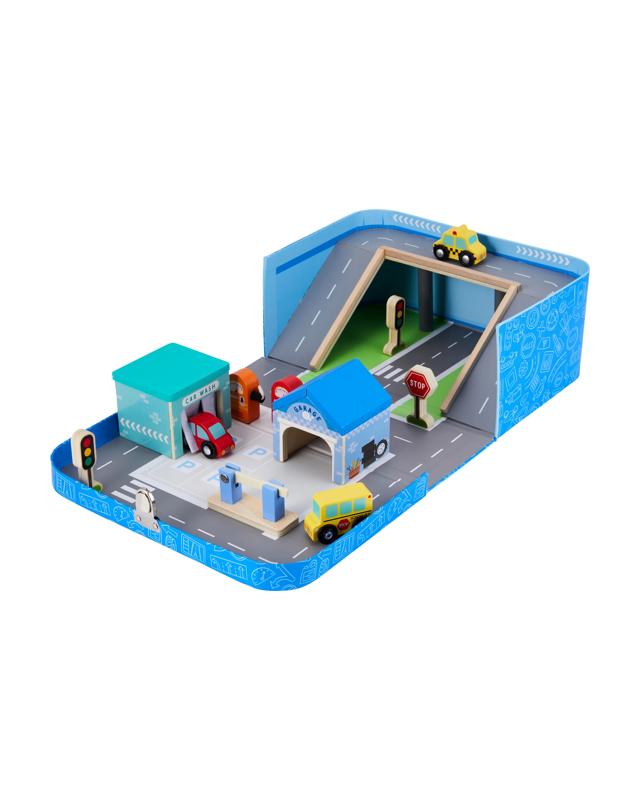 12 Piece Wooden Play Suitcase Vehicles