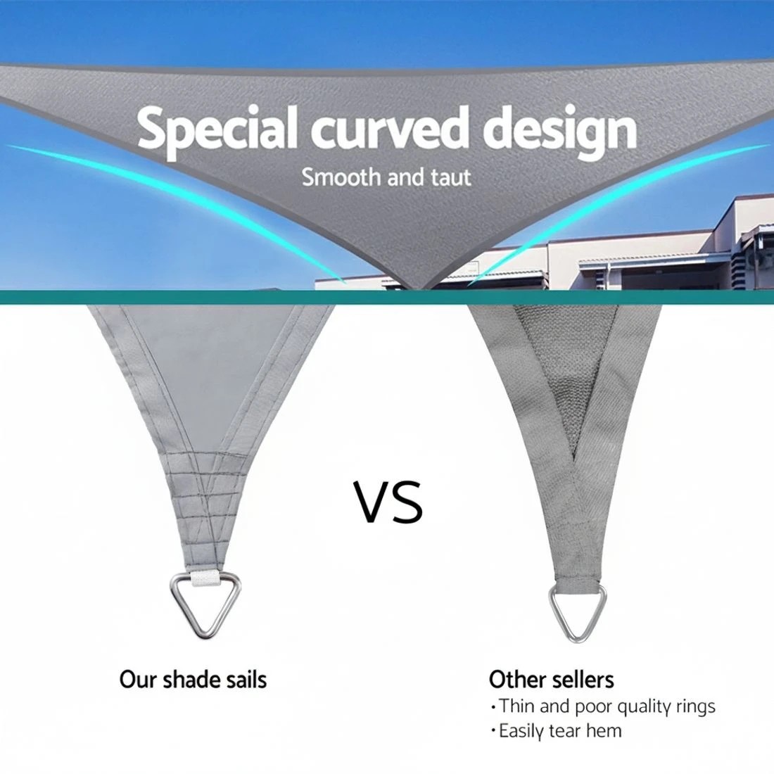 6 Instahut Waterproof Shade Sail Shade cloth Triangle Canopy 220GSM 4x4x4m - Grey, 6 of 6