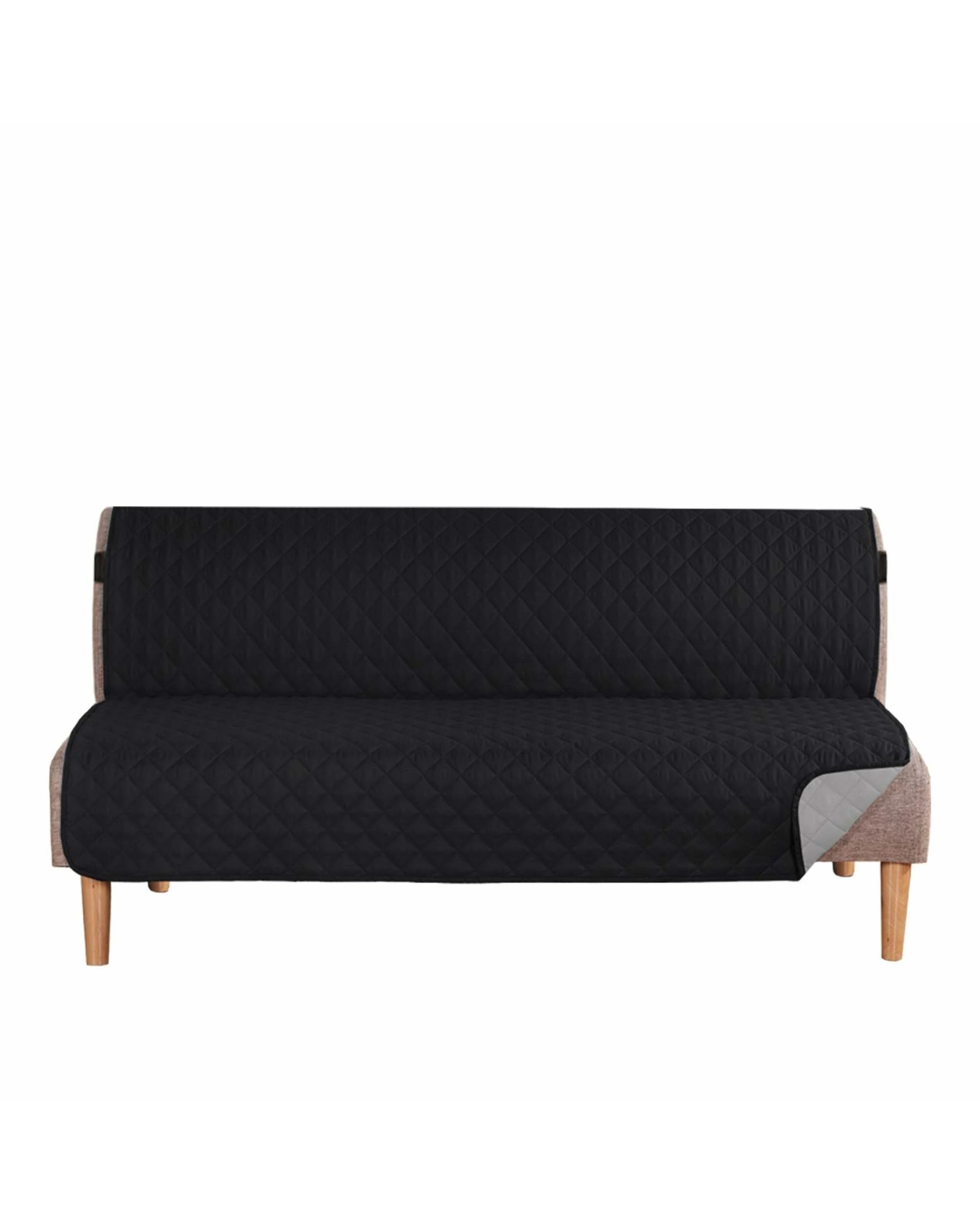 1 Smarcute 3 Seater Quilted Armless Futon Sofa Bed Cover Couch Cushion Cover - Black, 1 of 5