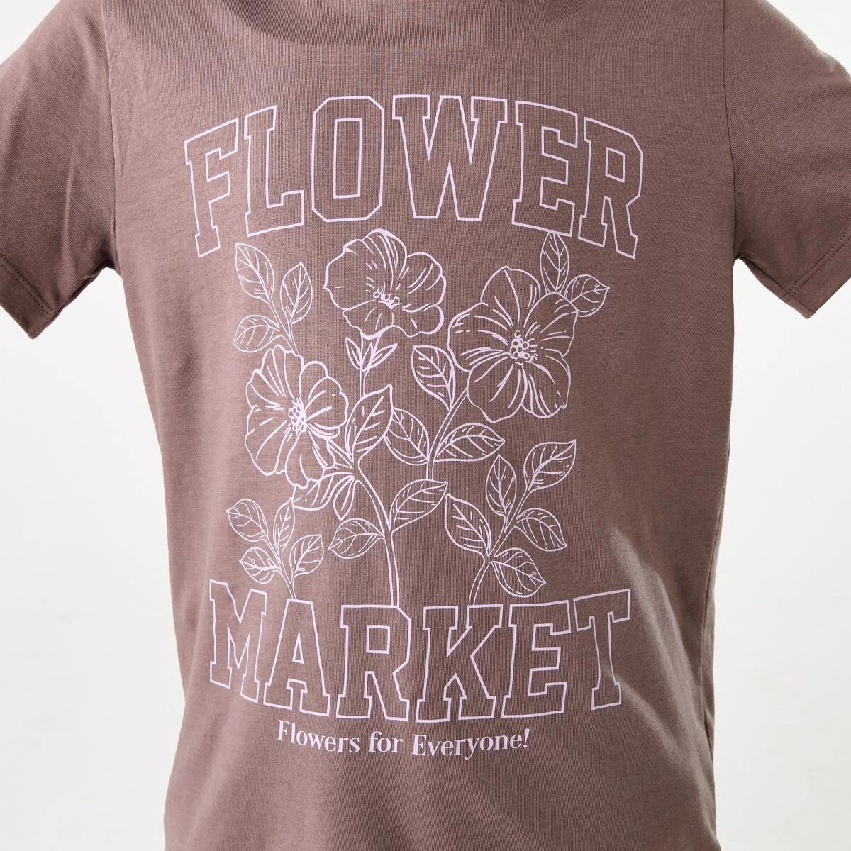 4 Short Sleeve Print T-shirt FLOWER MARKET WOOD TAUPE, 4 of 6