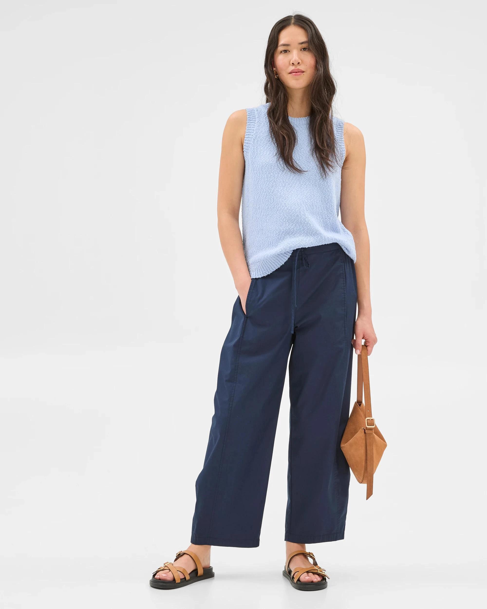 1 Target Australian Cotton Tie Waist Barrel Pants NAVY BLUE, 1 of 8