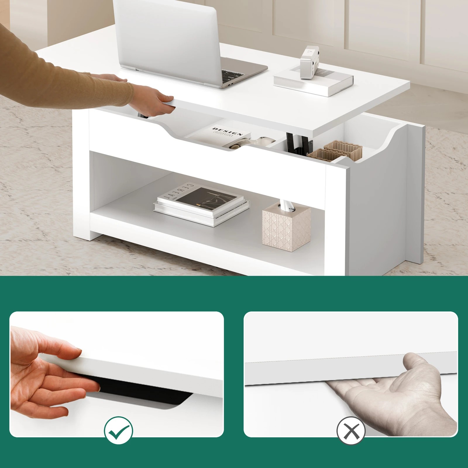 6 Alfordson Coffee Table Lift Up Top Laptop Desk Hidden Storage Shelf - White, 6 of 10