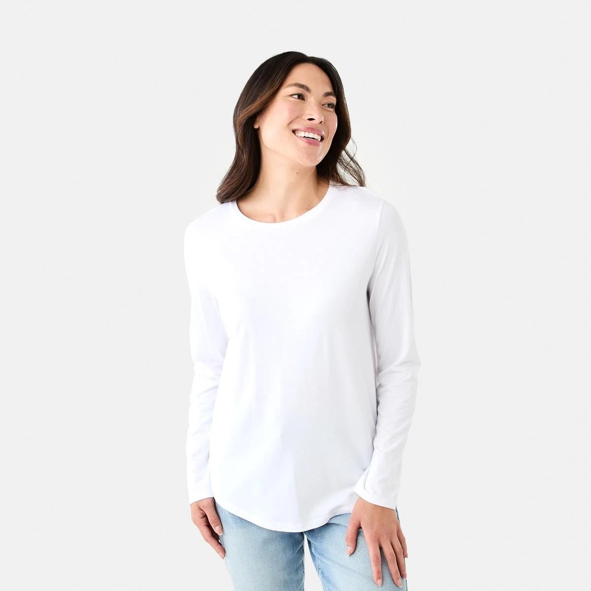 1 Long Sleeve Cotton Modal T-shirt WHITE, 1 of 6