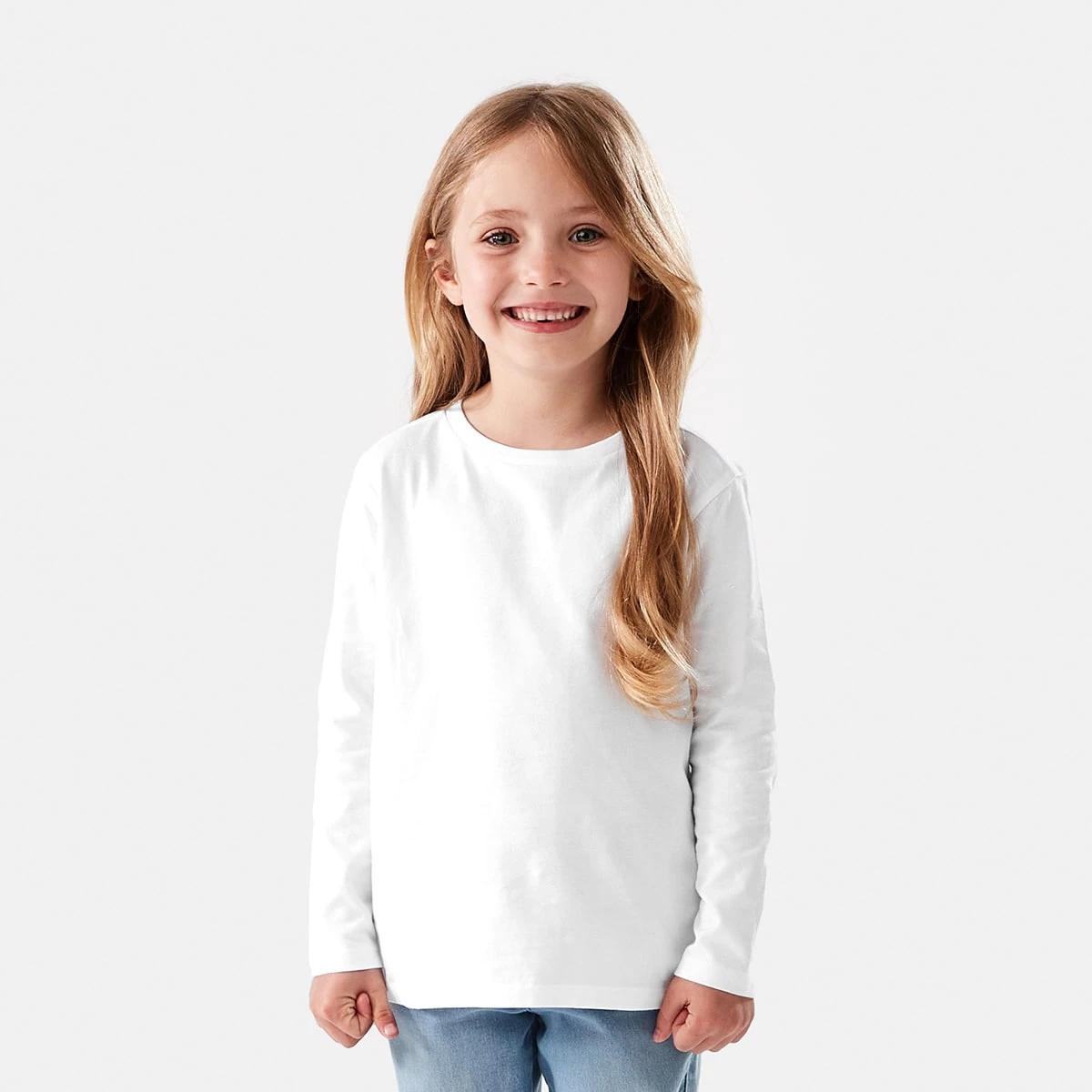 1 Long Sleeve Plain T-shirt White, 1 of 8
