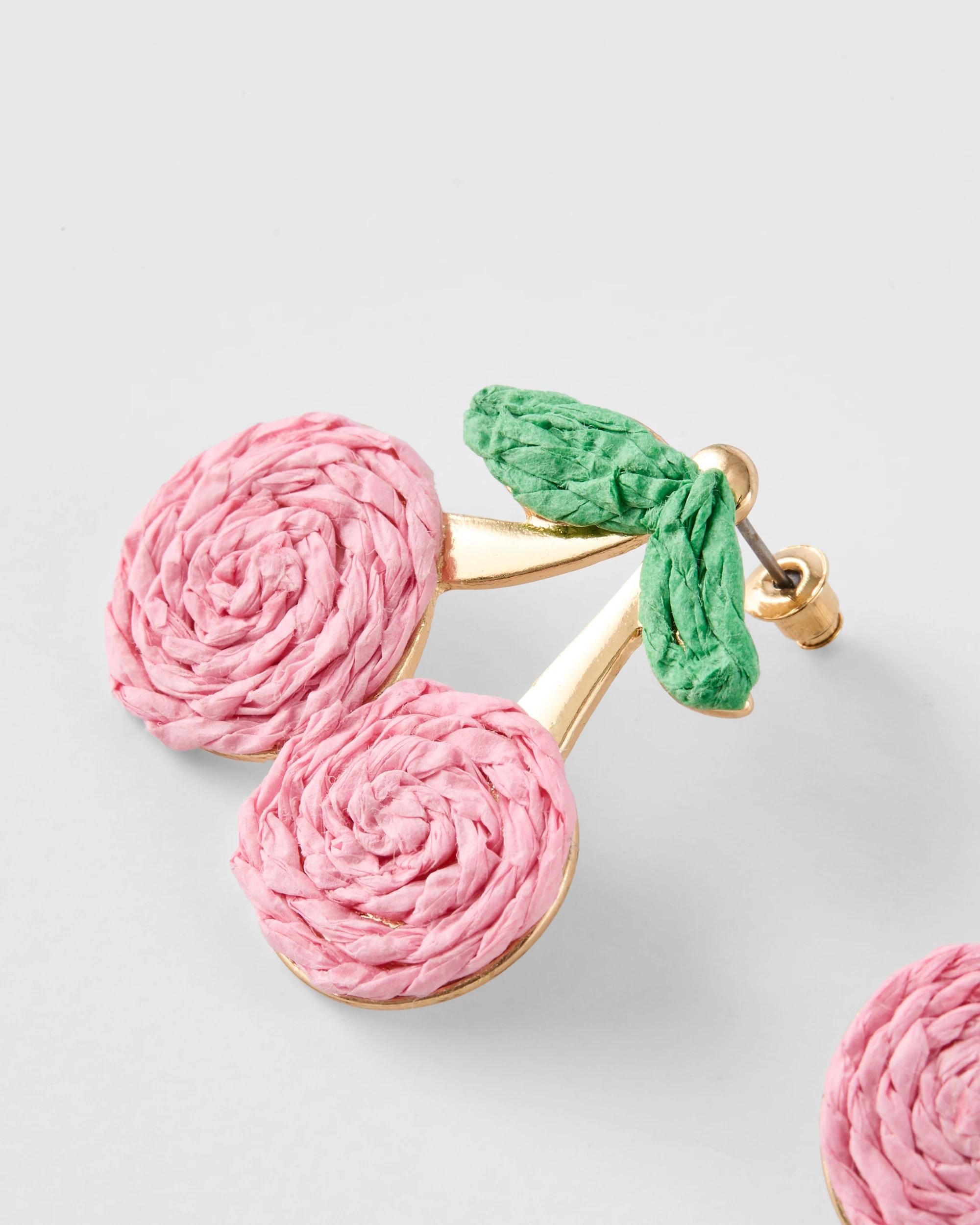4 Paper Cherry Stud Earrings - Green, Pink and Gold Tone Gold, 4 of 6