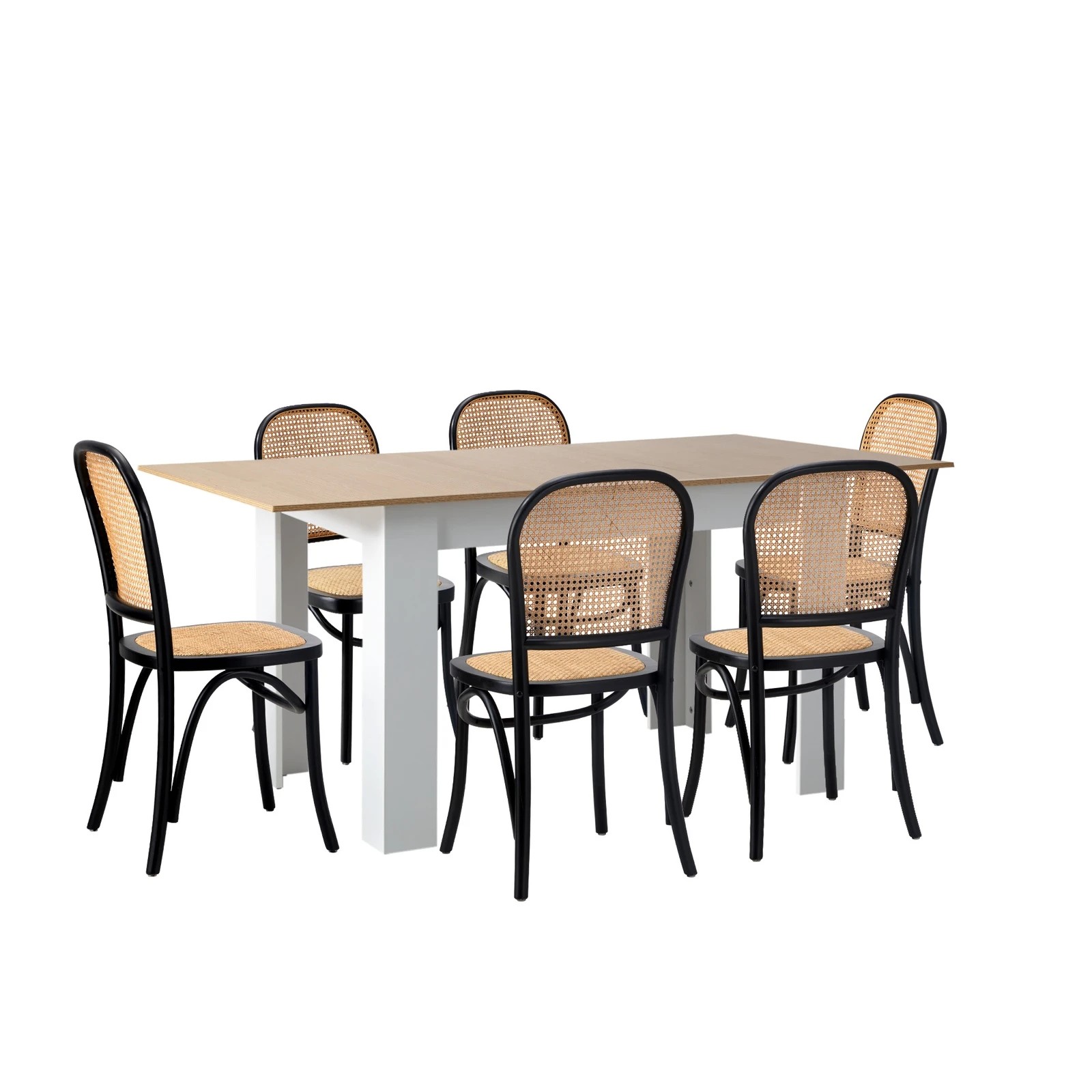 7 Oikiture 160cm Extendable Dining Table with 6PCS Dining Chairs Rattan - Multi, 7 of 9