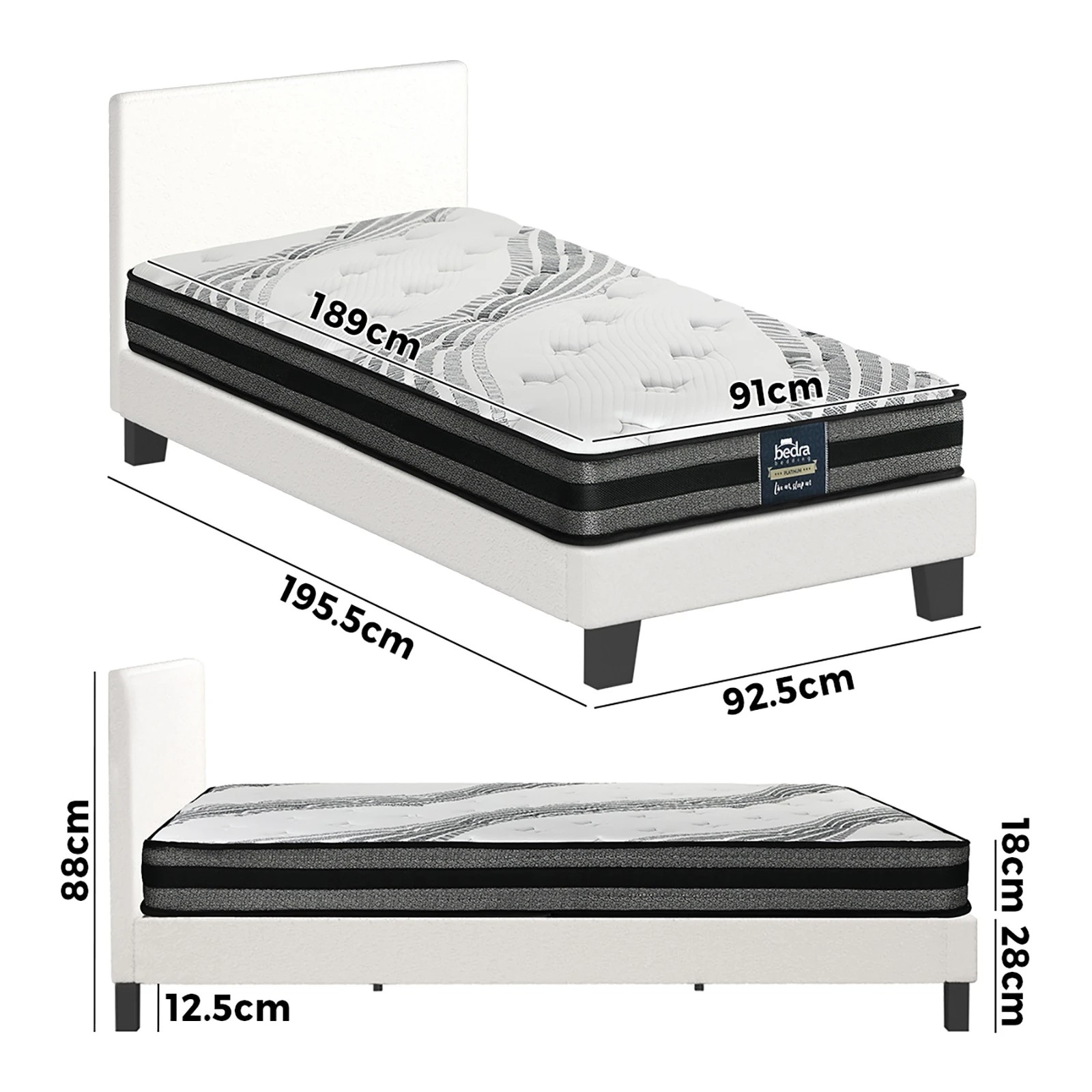 6 Oikiture Single Bed Frame With Mattress Set
 - White, 6 of 9