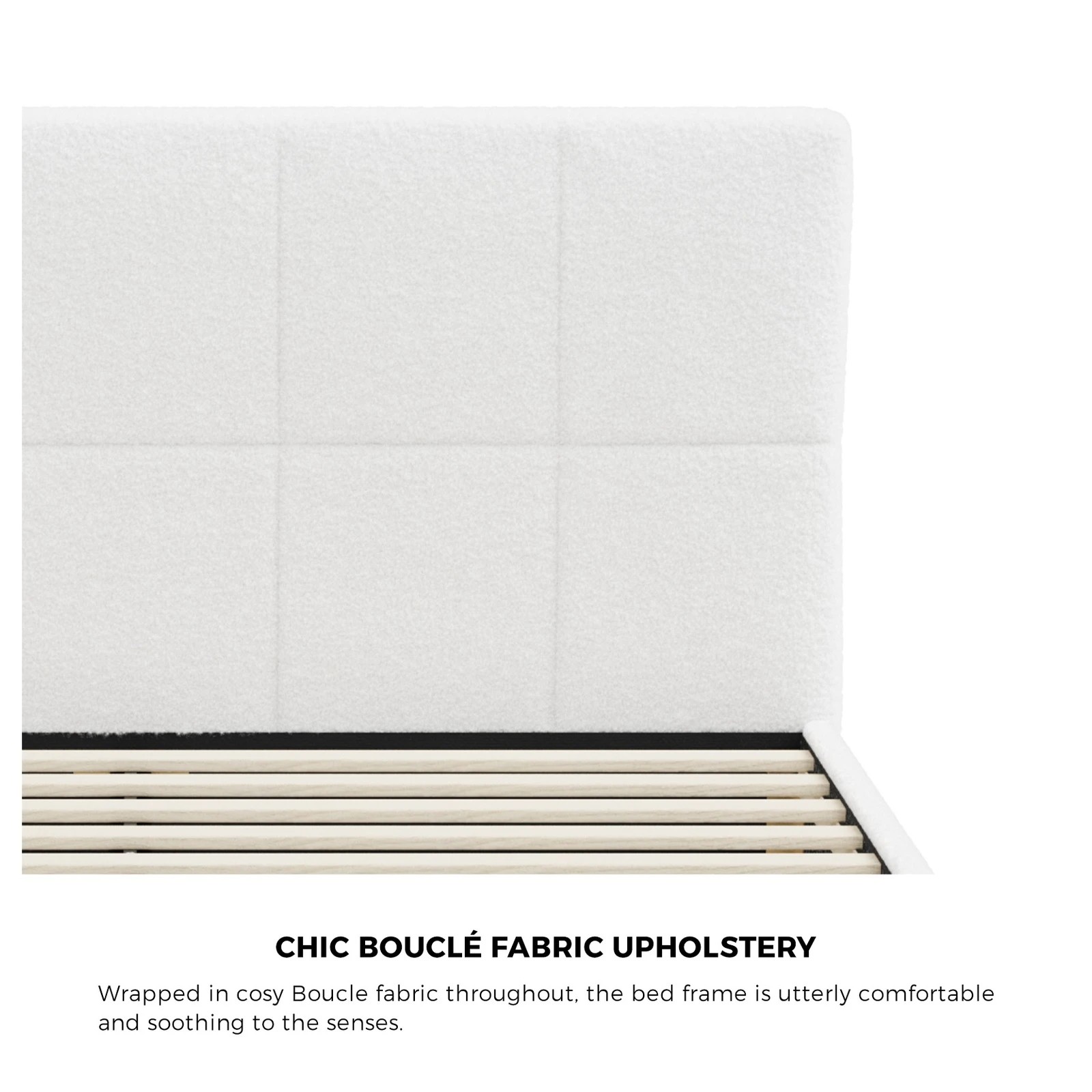 4 Oikiture Bed Frame Double Size Base White Boucle Tofu
 - White, 4 of 10