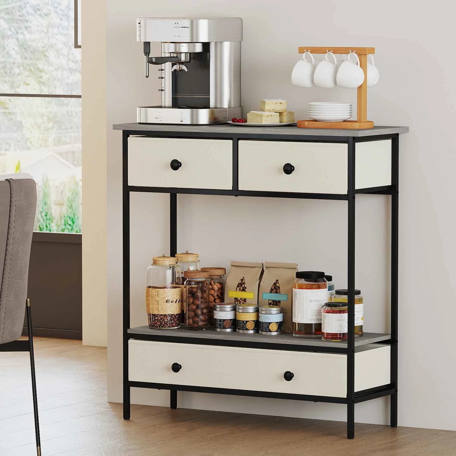 2 Costway Hallway Console Table w/Drawers Narrow Entryway Table - Grey, 2 of 5