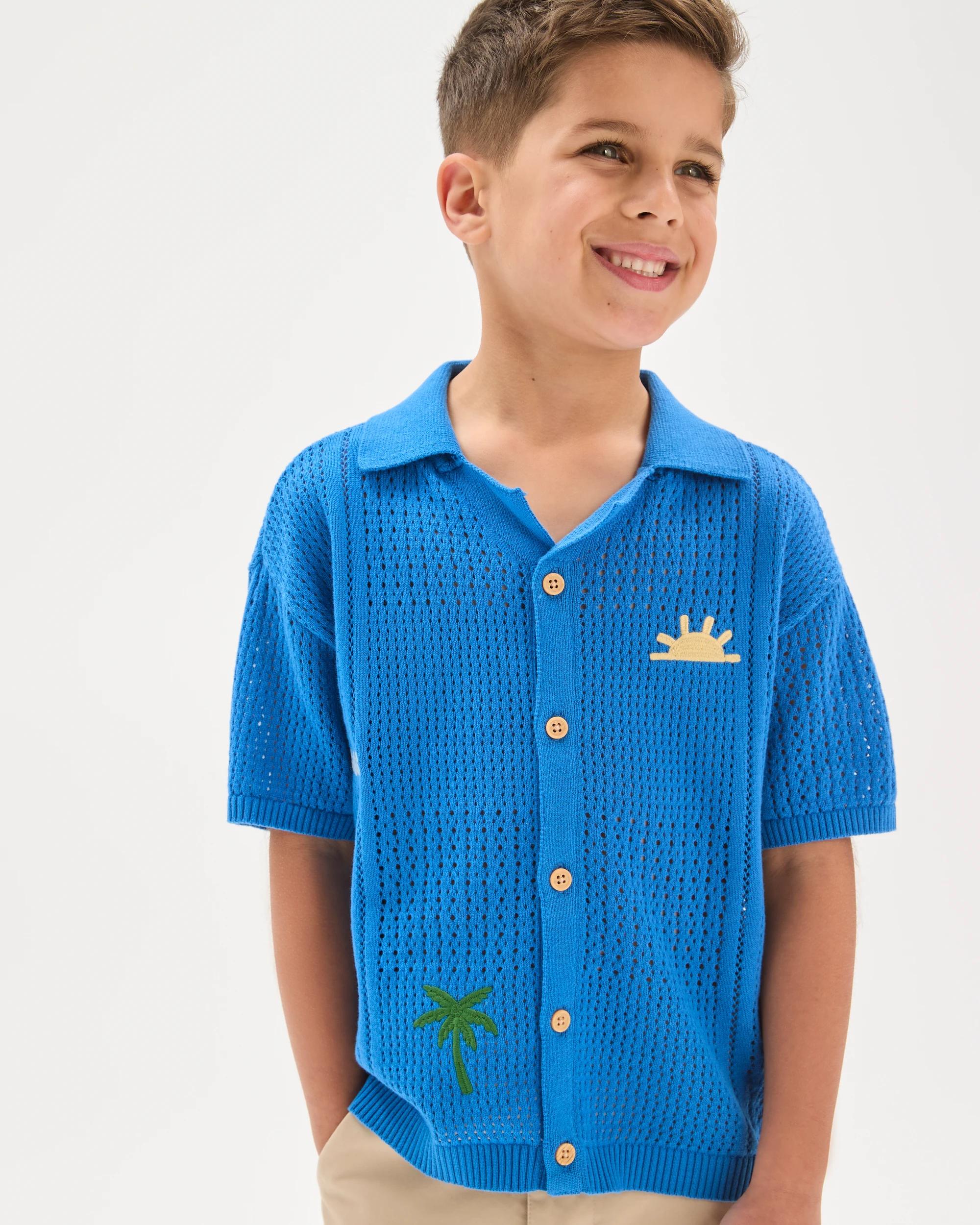 2 Target Kids Australian Cotton Short Sleeve Knit Embroidered Shirt BLUE, 2 of 6