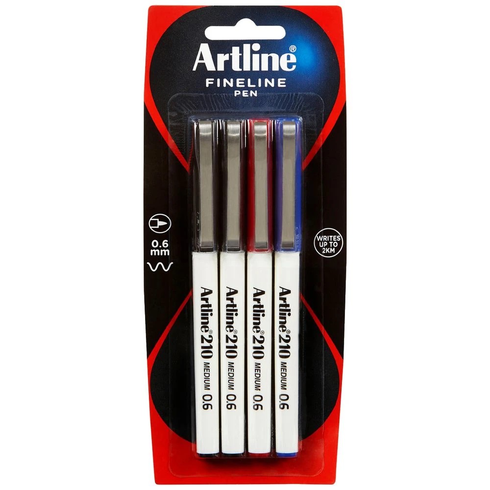 1 Artline 210 0.6mm Fineliner Assorted 4 Pack, 1 of 2