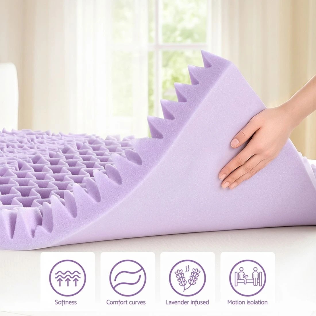 9 Giselle 8cm Memory Foam Mattress Topper Lavender Infused Bamboo Cover 7-Zone King Single - Purple, 9 of 9