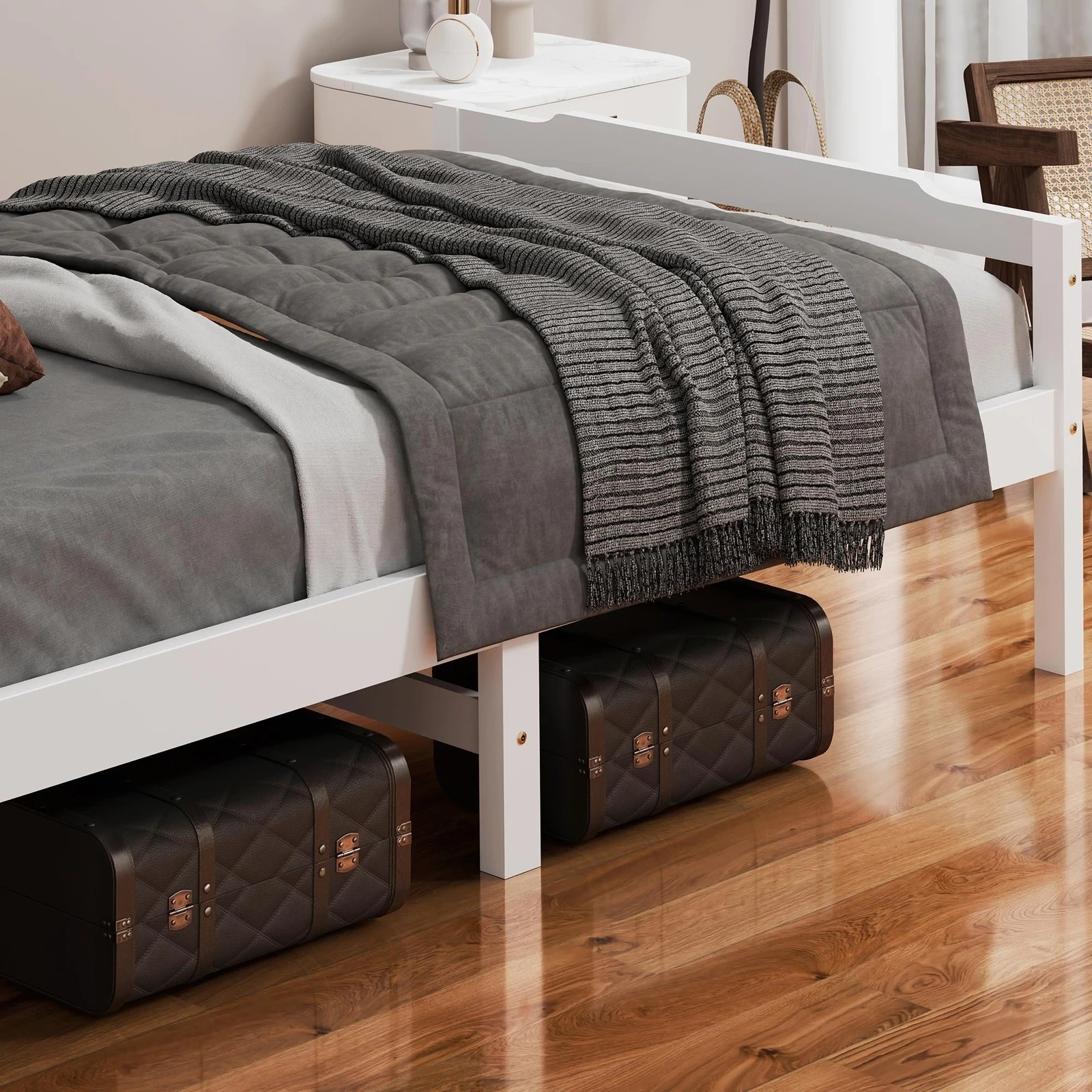 6 Alfordson Bed Frame Wooden King Single Mattress Base Platform Timber Dubem - White, 6 of 10