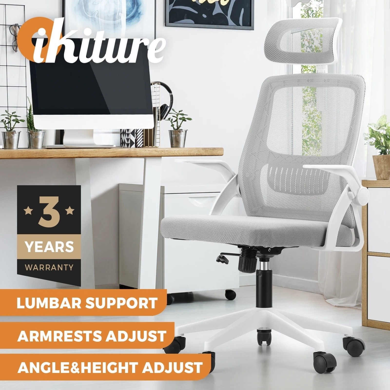 2 Oikiture Mesh Office Chair Fabric
 - White, 2 of 9