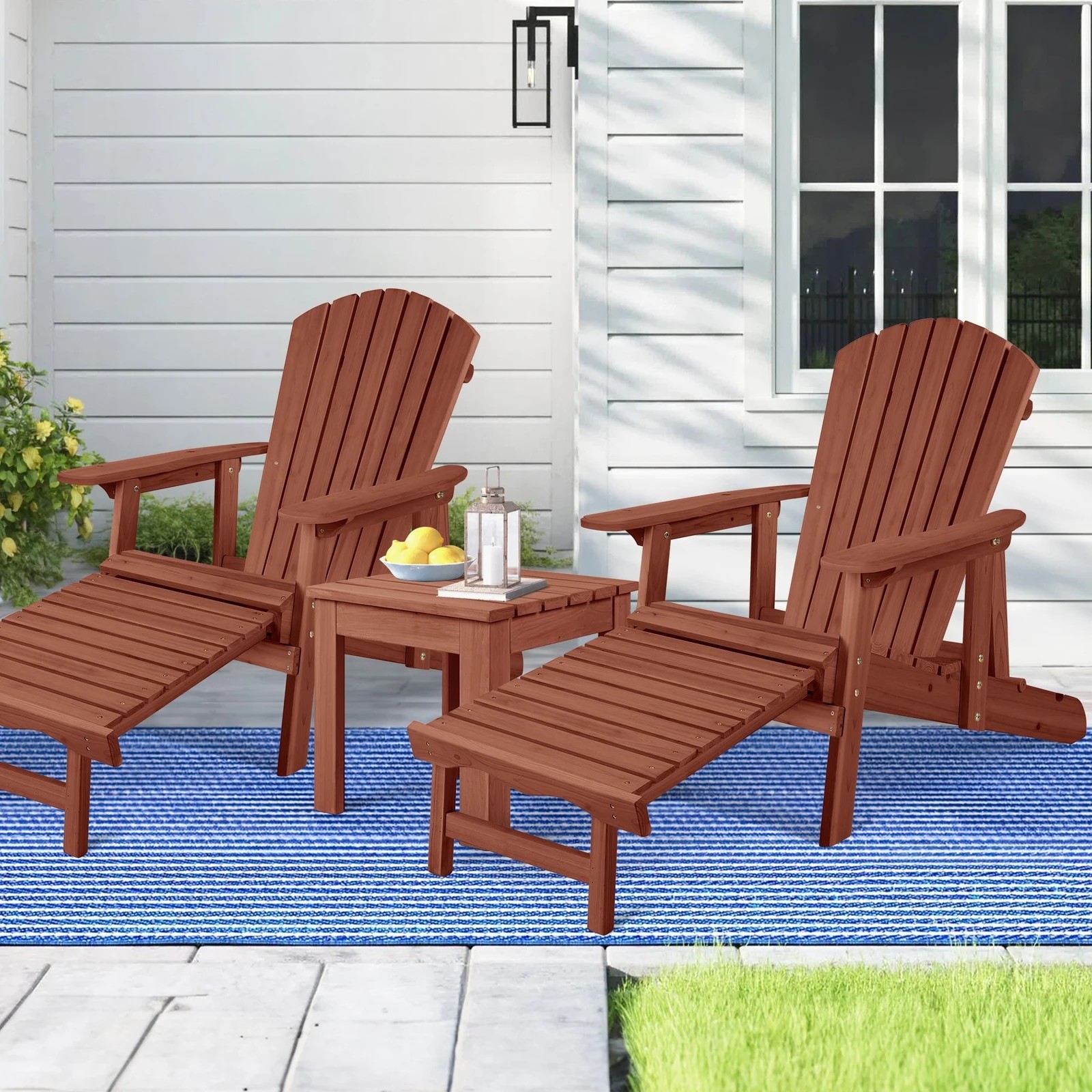 10 Alfordson Adirondack Chairs Table 3PCS Set Outdoor Furniture w/ Ottoman - Brown, 10 of 10