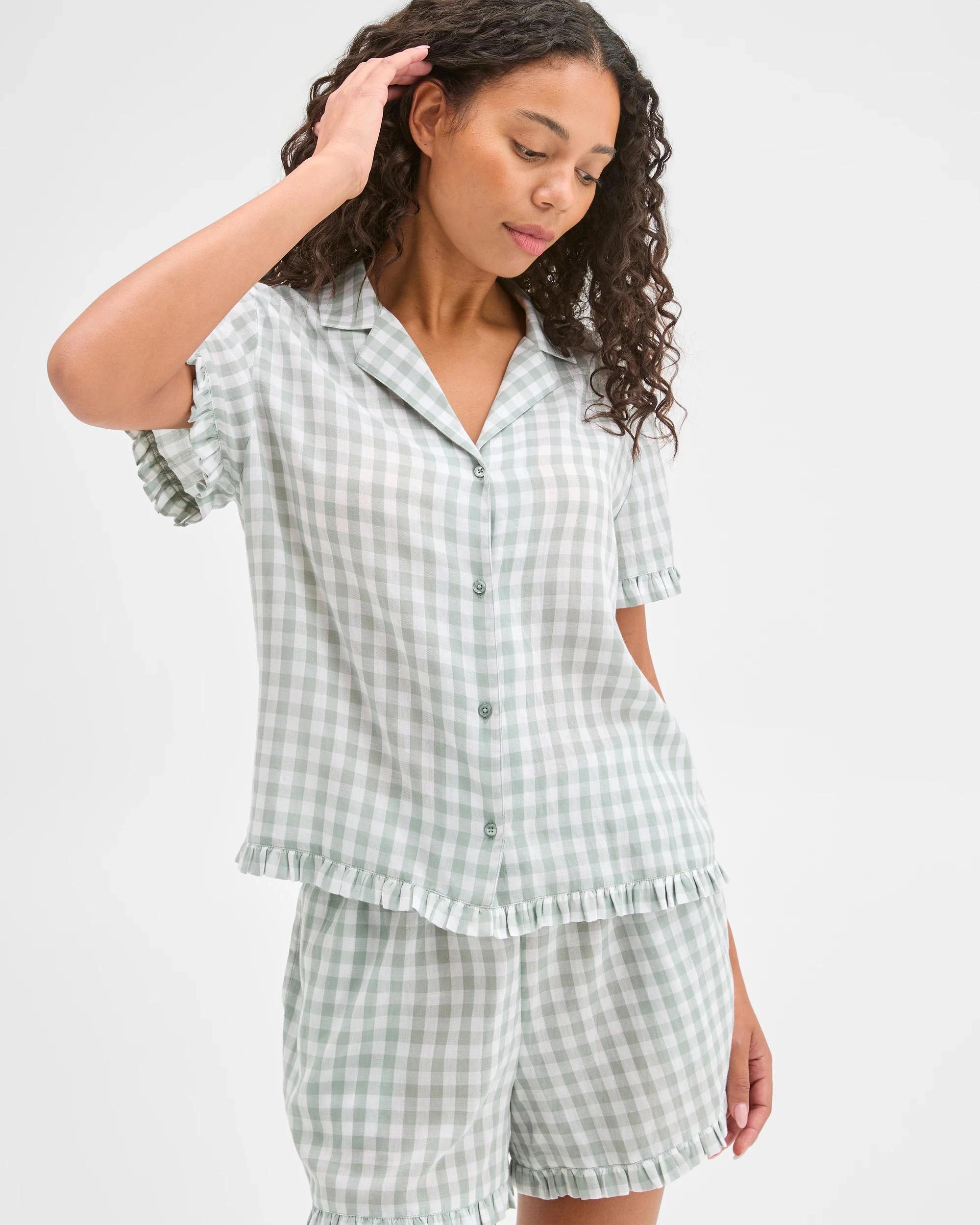 1 Target Woven Frill Pyjama Sleep Set GREEN GINGHAM, 1 of 6