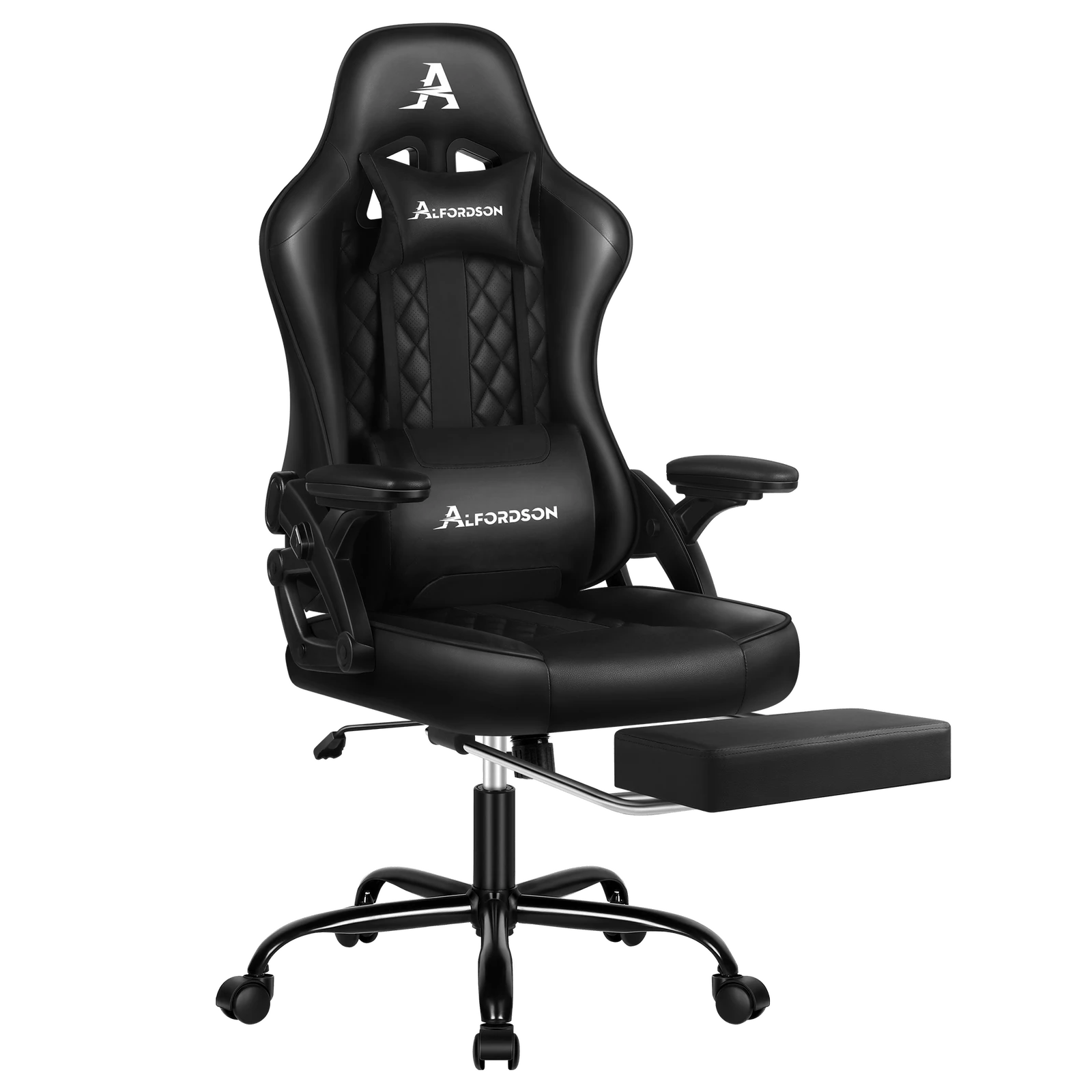 1 Alfordson Gaming Office Chair Massage Computer Footrest Seat Leather - All Black, 1 of 10