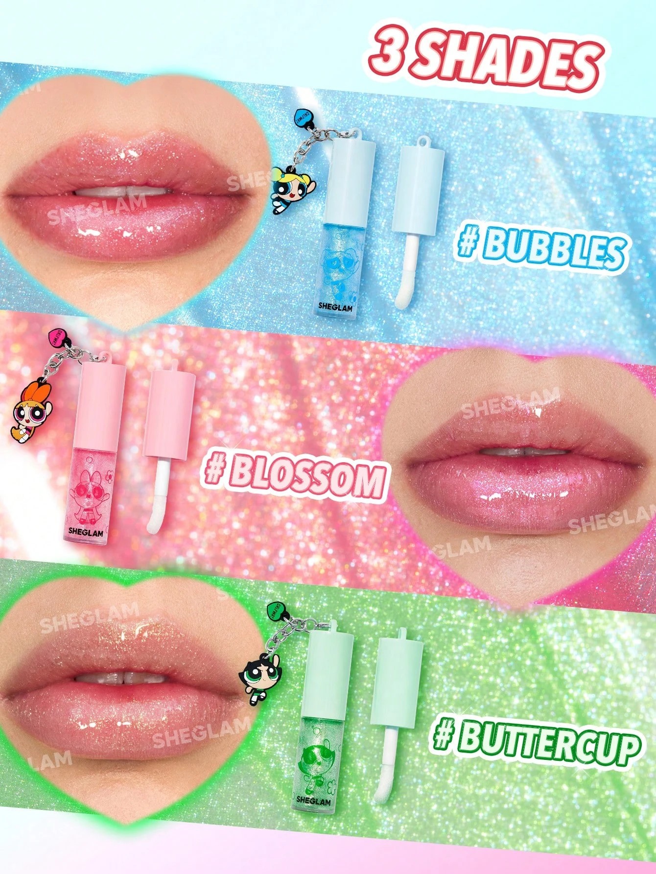 3 The Powerpuff Girls x SHEGLAM Super Trio Lip Gloss - Blossom, 3 of 7