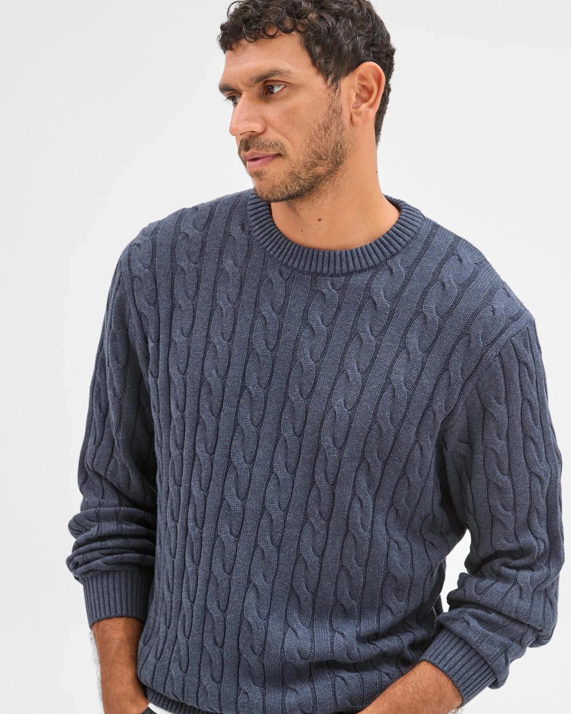 4 Target Man Australian Cotton Midweight Cable Knit Sweater NAVY MARLE, 4 of 6
