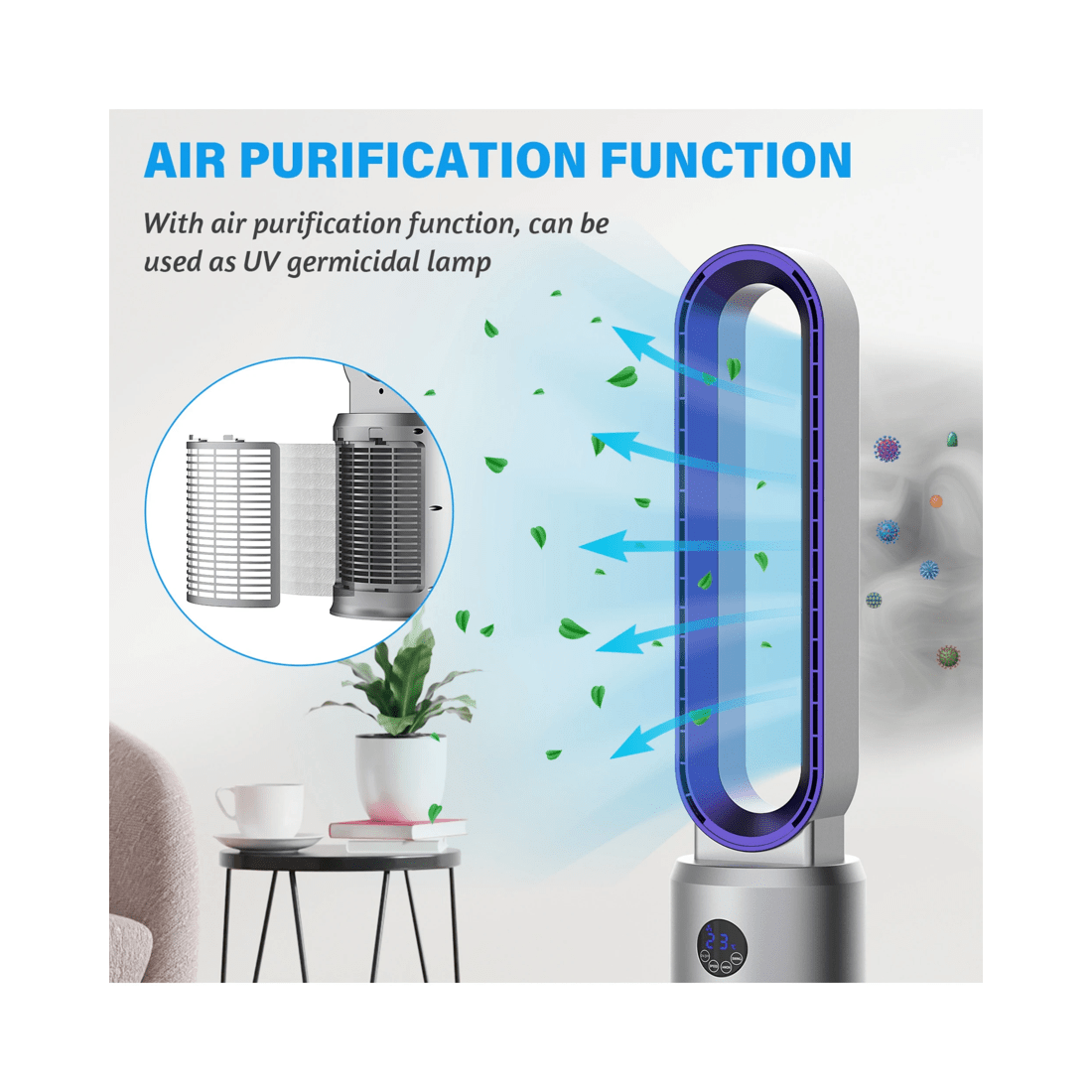 5 Advwin Bladeless Tower Fan Portable Electric Standing Floor Fan Air Circulator With Remote 24-Speeds Adjustable, 5 of 8