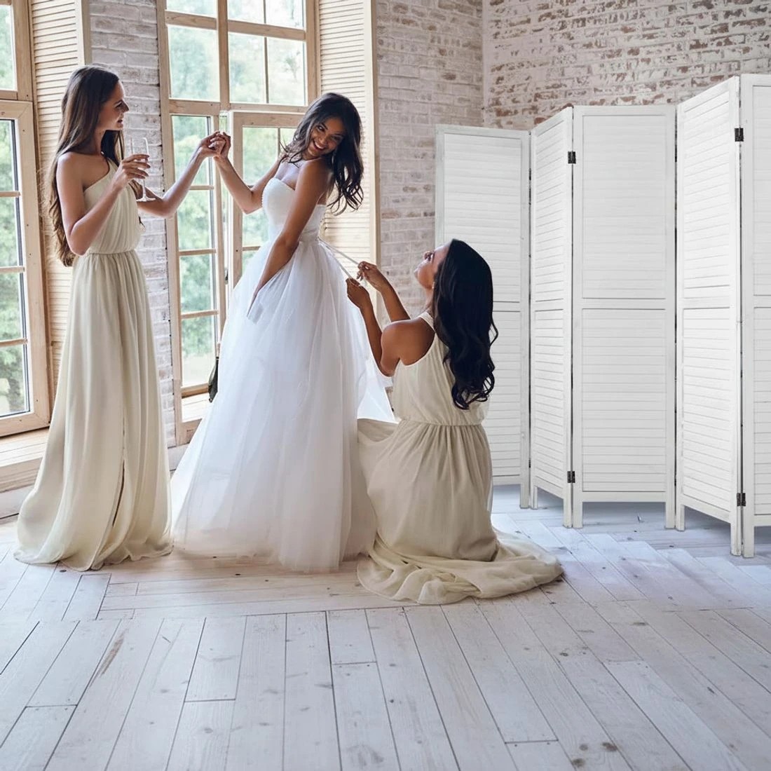 7 Artiss 6 Panel Room Divider Screen 245x170cm Louver - White, 7 of 8