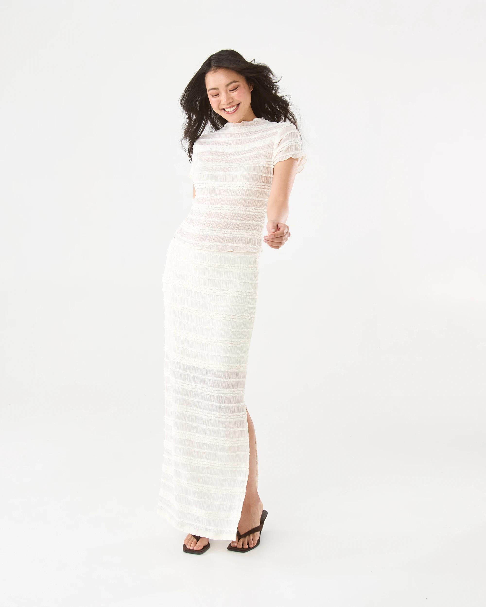 2 Textured Side Split Maxi Skirt Cld White, 2 of 6