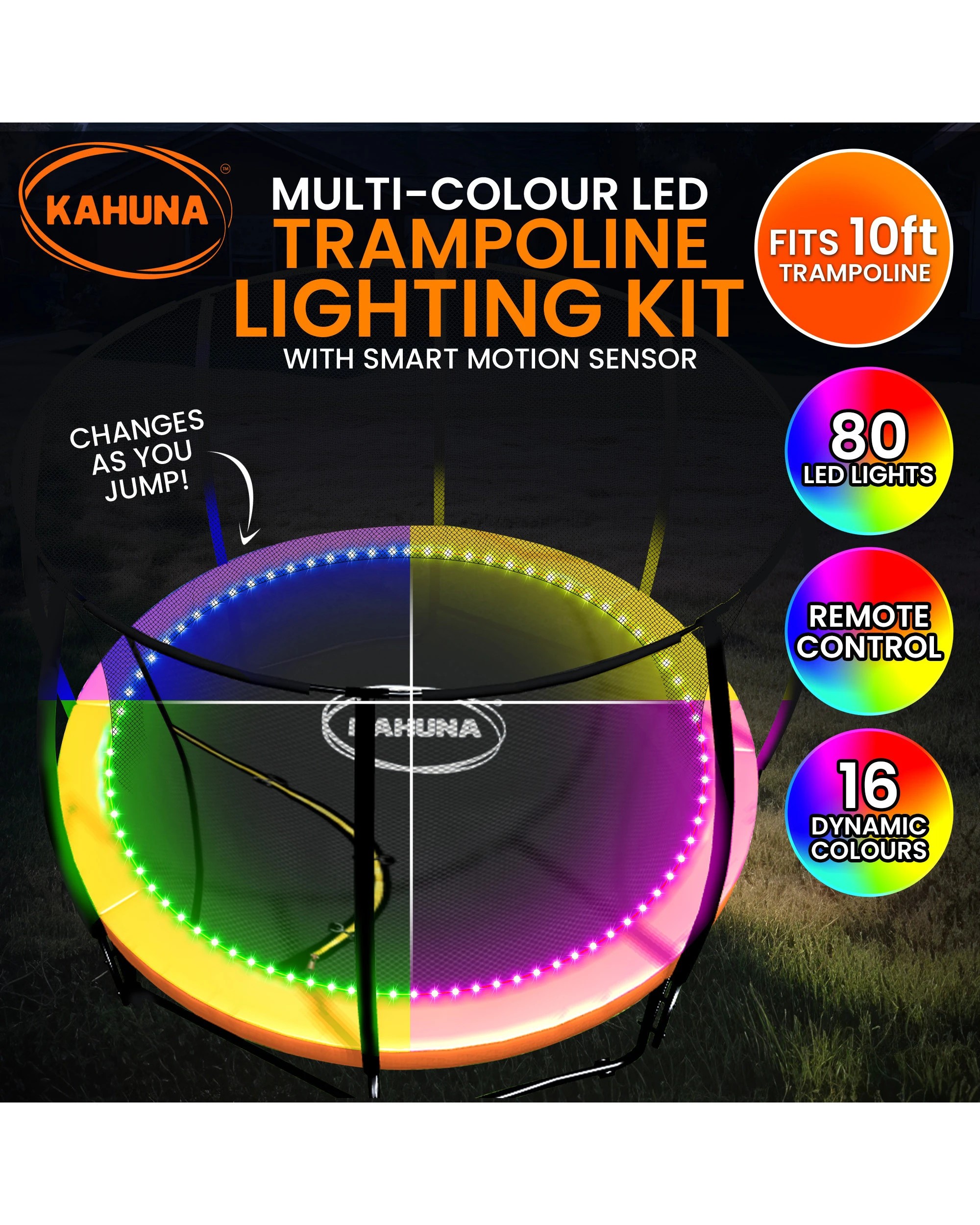2 Kahuna LED Kit Suits 10ft Trampolines Multi-Colour Smart Motion Sensor Lighting with 16 colours, 2 of 10