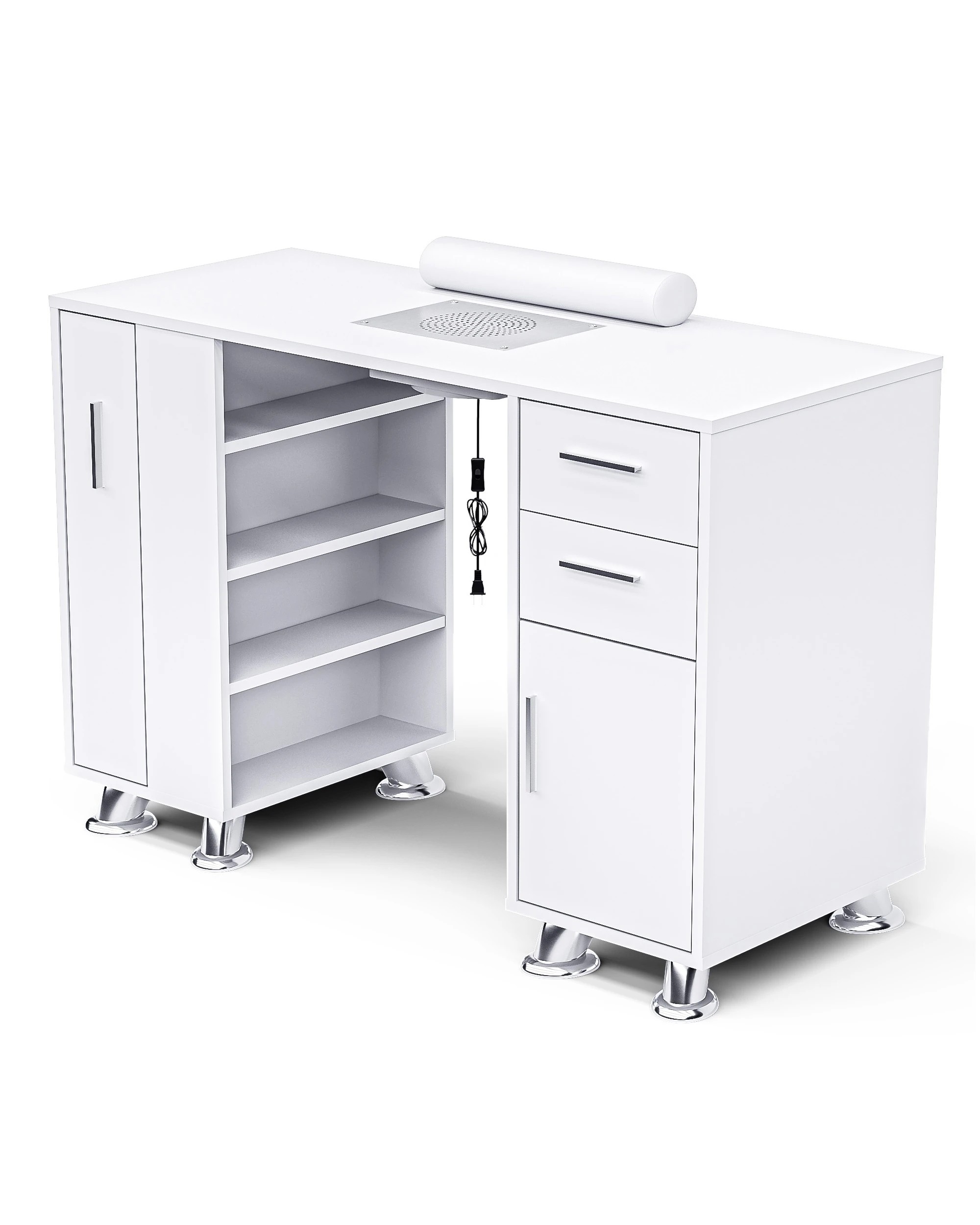 1 Advwin Manicure Table Nail Tech Desk Dressing Table Dust Collector Drawers Cabinet Storage
 - White, 1 of 8