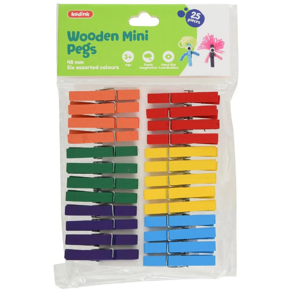 1 Kadink Wooden Mini Pegs Assorted 25 Pack, 1 of 3