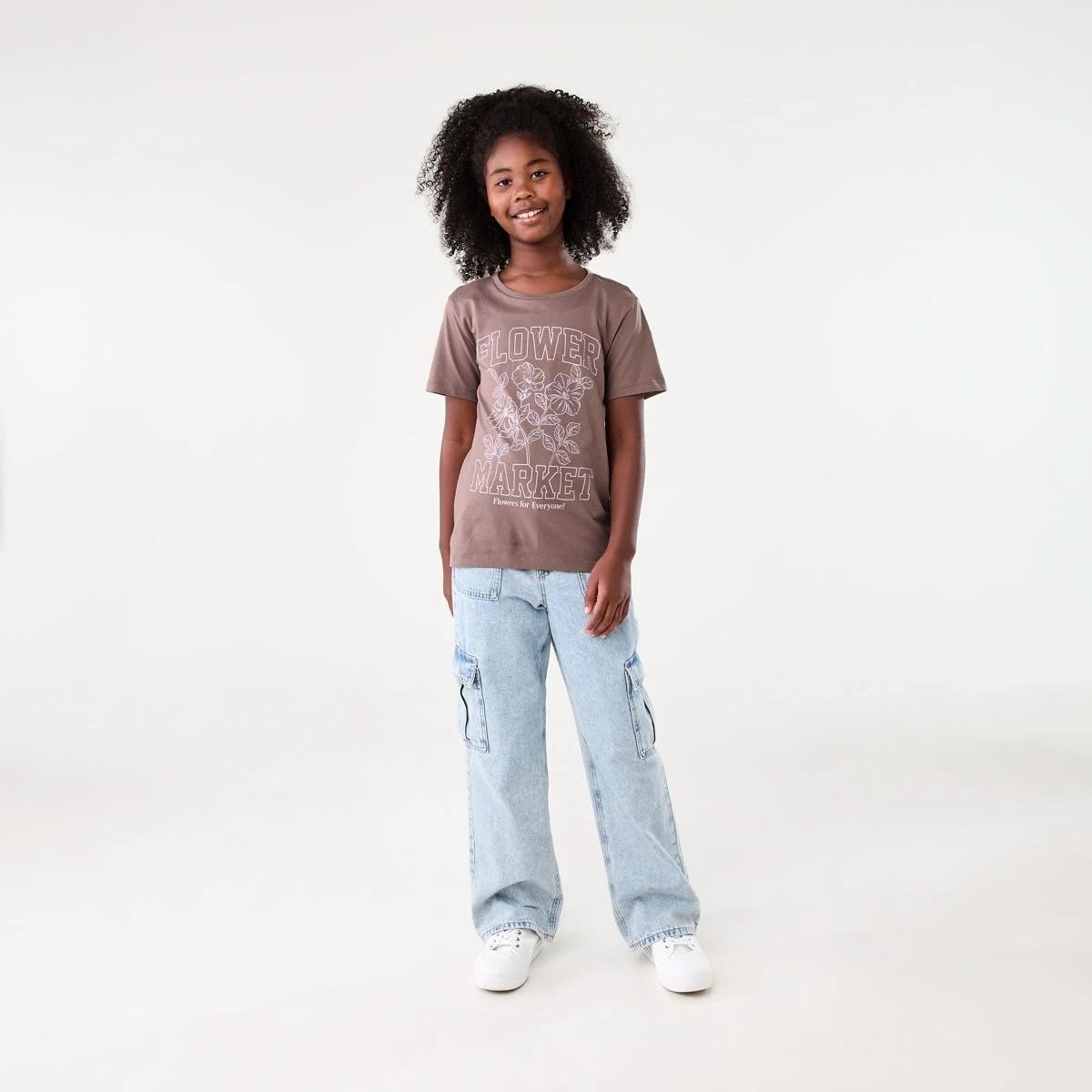 5 Short Sleeve Print T-shirt FLOWER MARKET WOOD TAUPE, 5 of 6