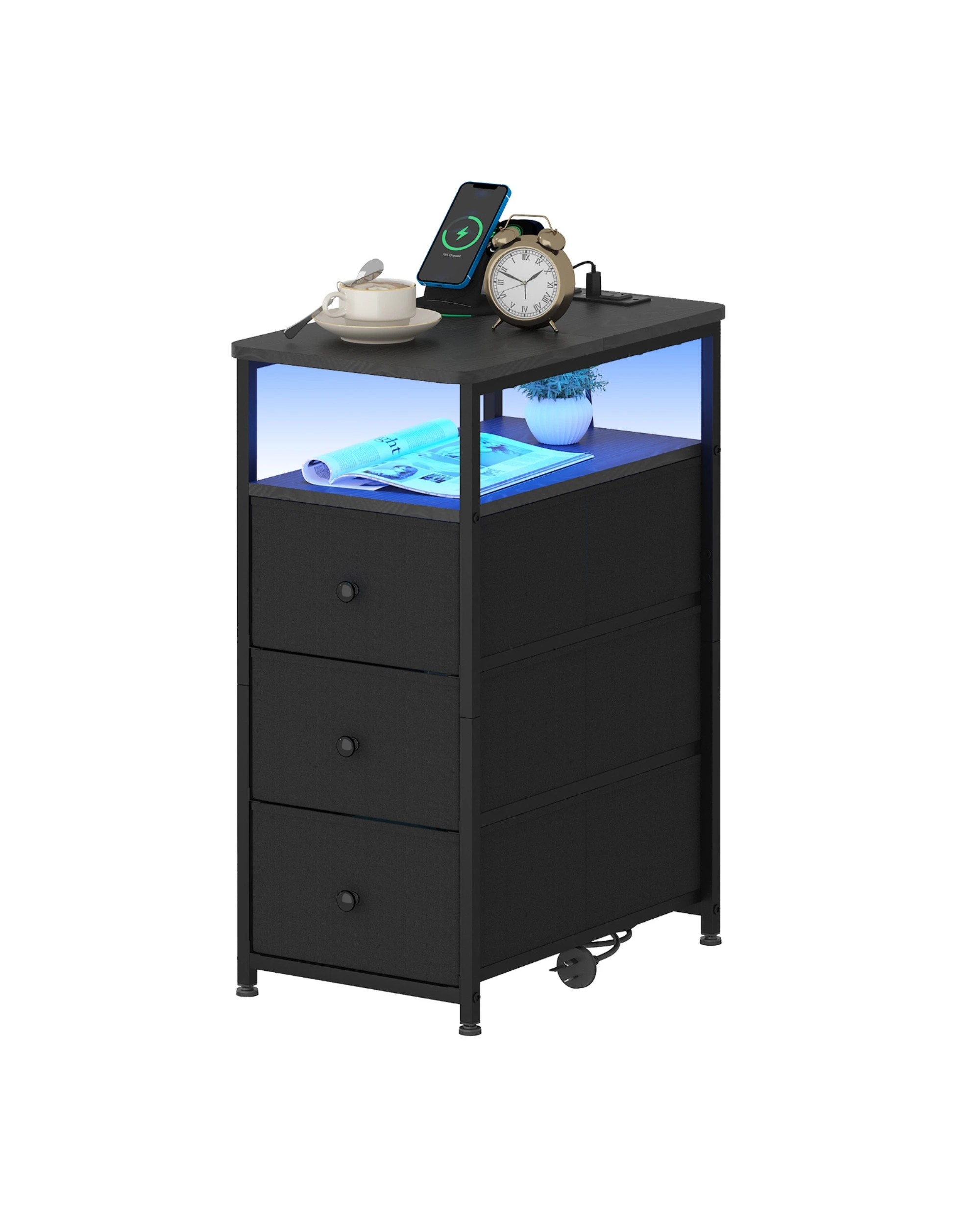 7 Advwin LED End Table Sofa Side Table with Charging Station and Drawers Narrow Bedside Table, 7 of 10