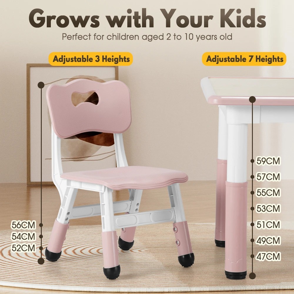 4 PlayPals Kids Table Chairs Set with Graffiti Desktop Height Adjustable - Pink, 4 of 4