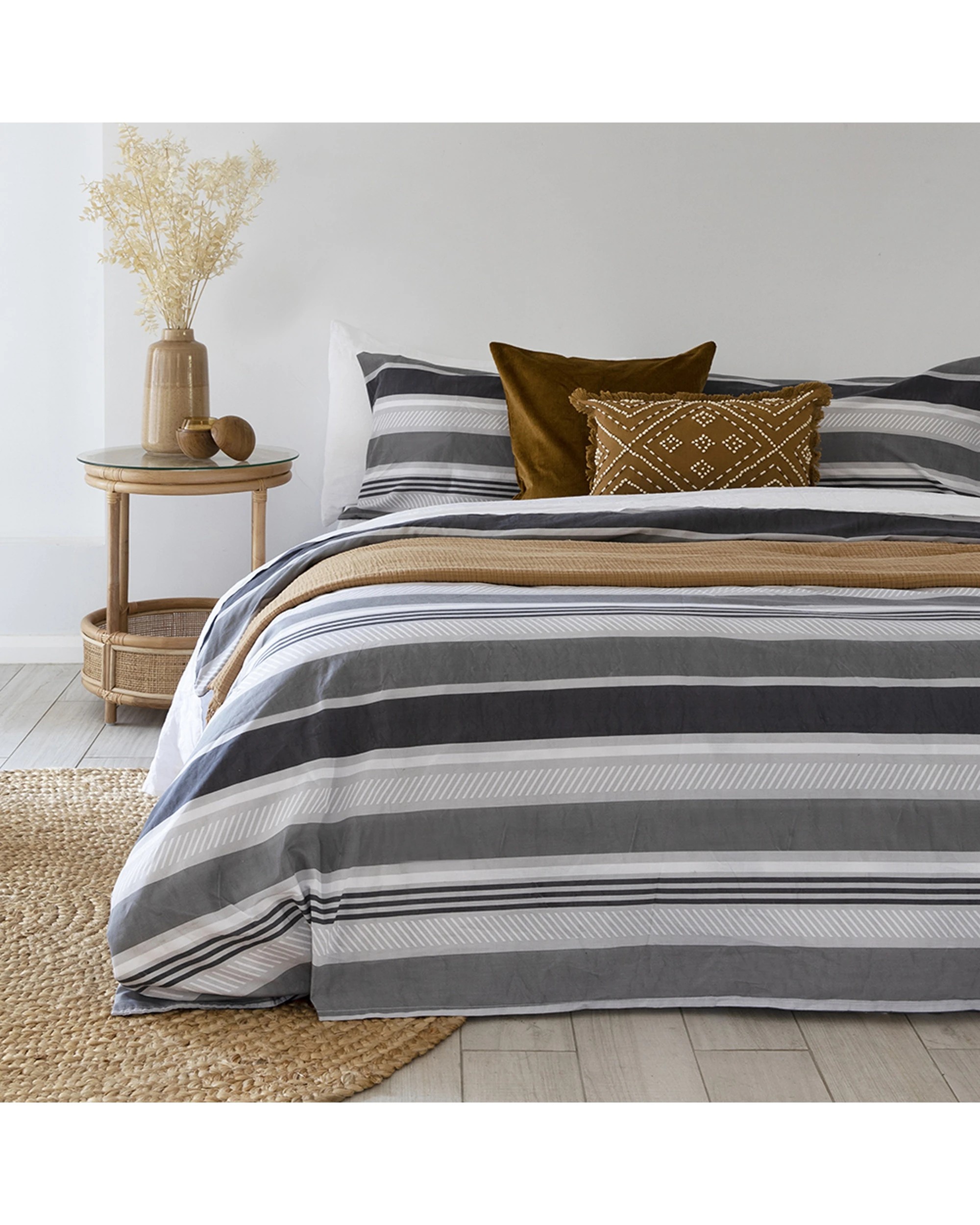 1 Bambury Indiana Quilt Cover Set Soft Woven - Grey, 1 of 3