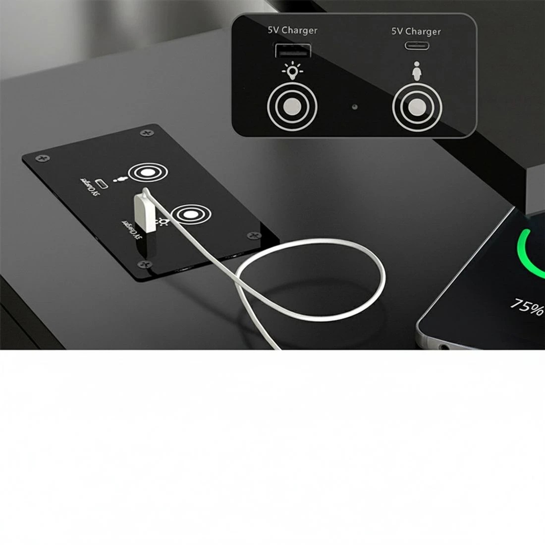 4 Artiss Bedside Table USB Charging with LED Adjustable Laptop Tray - Black, 4 of 5