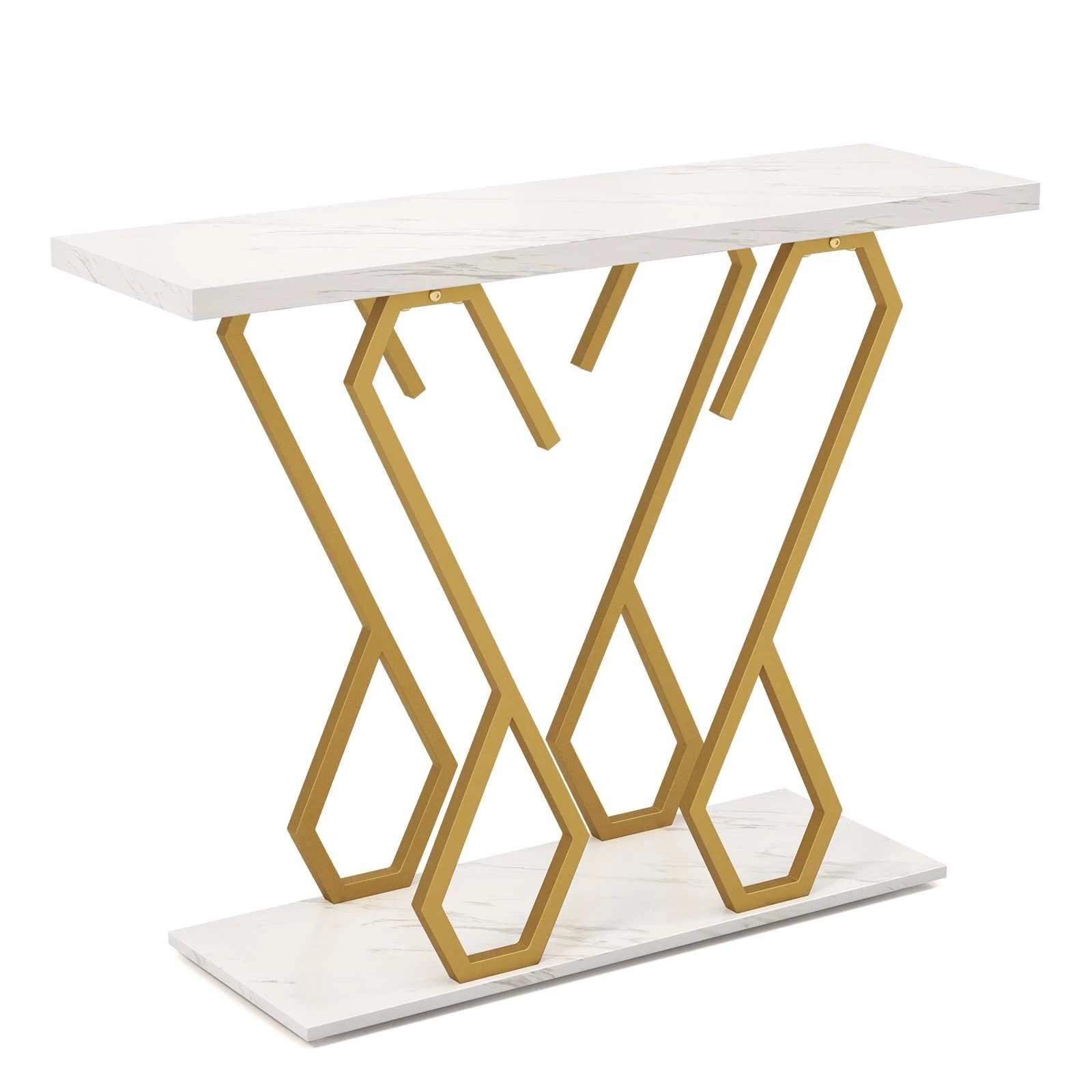 1 Costway Faux Marble Entryway Table Console Table w/Metal Frame Hallway Side Table, 1 of 4