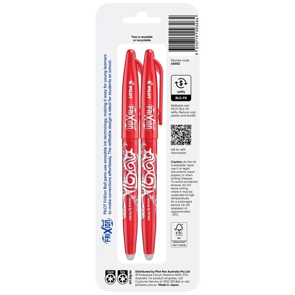 2 PILOT FriXion Ball Erasable Gel Pen 0.7mm Red 2 Pack, 2 of 9
