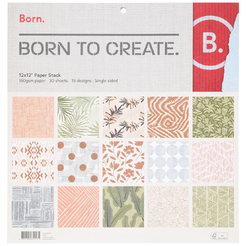 1 Born Paper Stack 30 x 30cm Boho 30 Sheets, 1 of 2