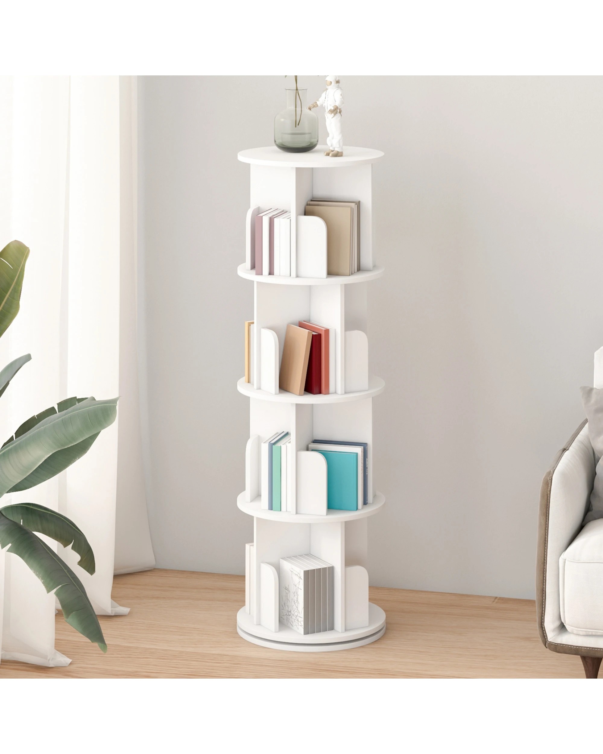 3 Advwin 4-Tier Rotating Bookshelf 360 Spin Book Organizer Corner Storage Rack Display Unit  40x126cm, 3 of 8