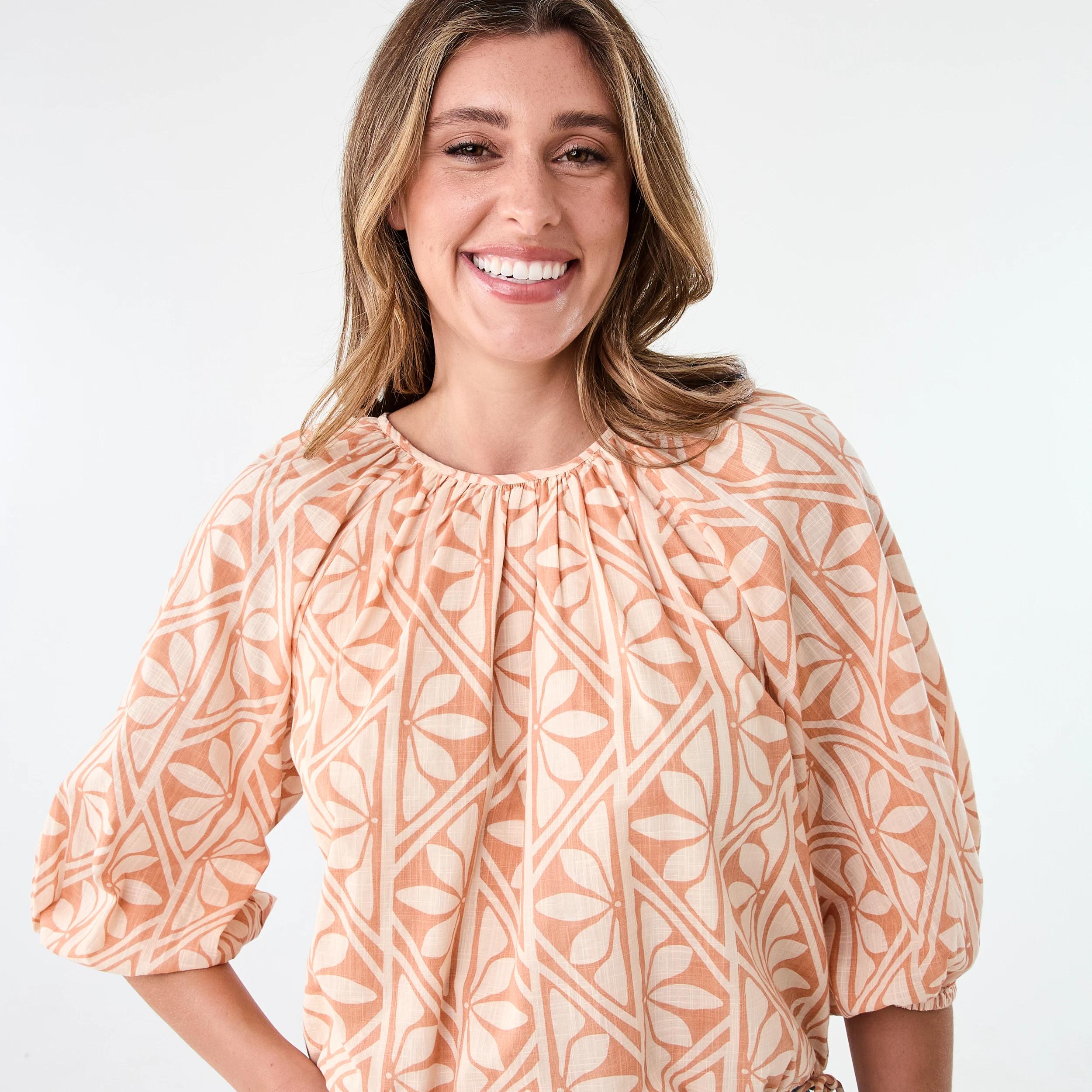 4 Long Sleeve Waist Tie Raglan Top Flrl Tile, 4 of 6
