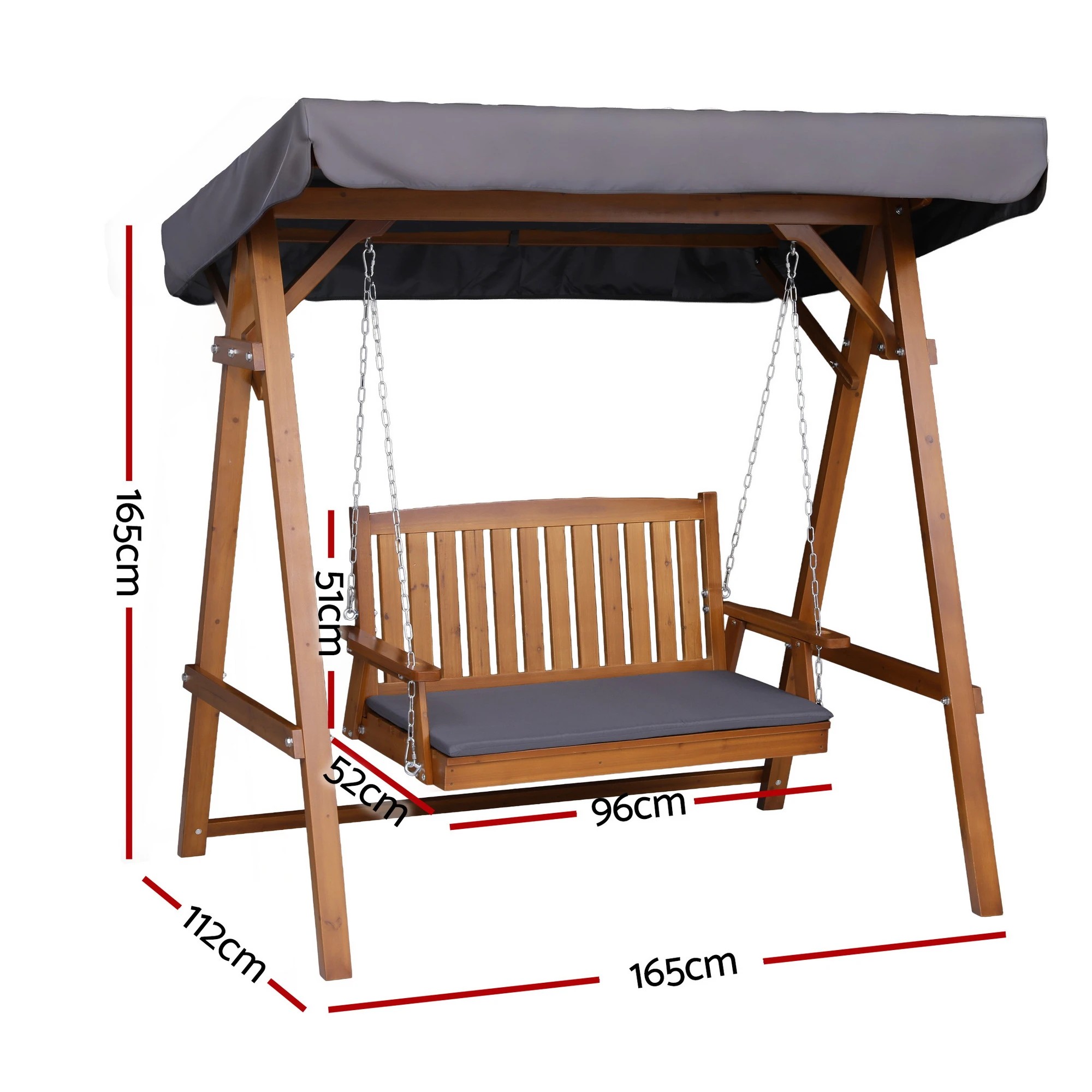 3 Gardeon Outdoor Wooden Swing Chair Garden Bench Canopy Cushion 2 Seater - Multi, 3 of 9