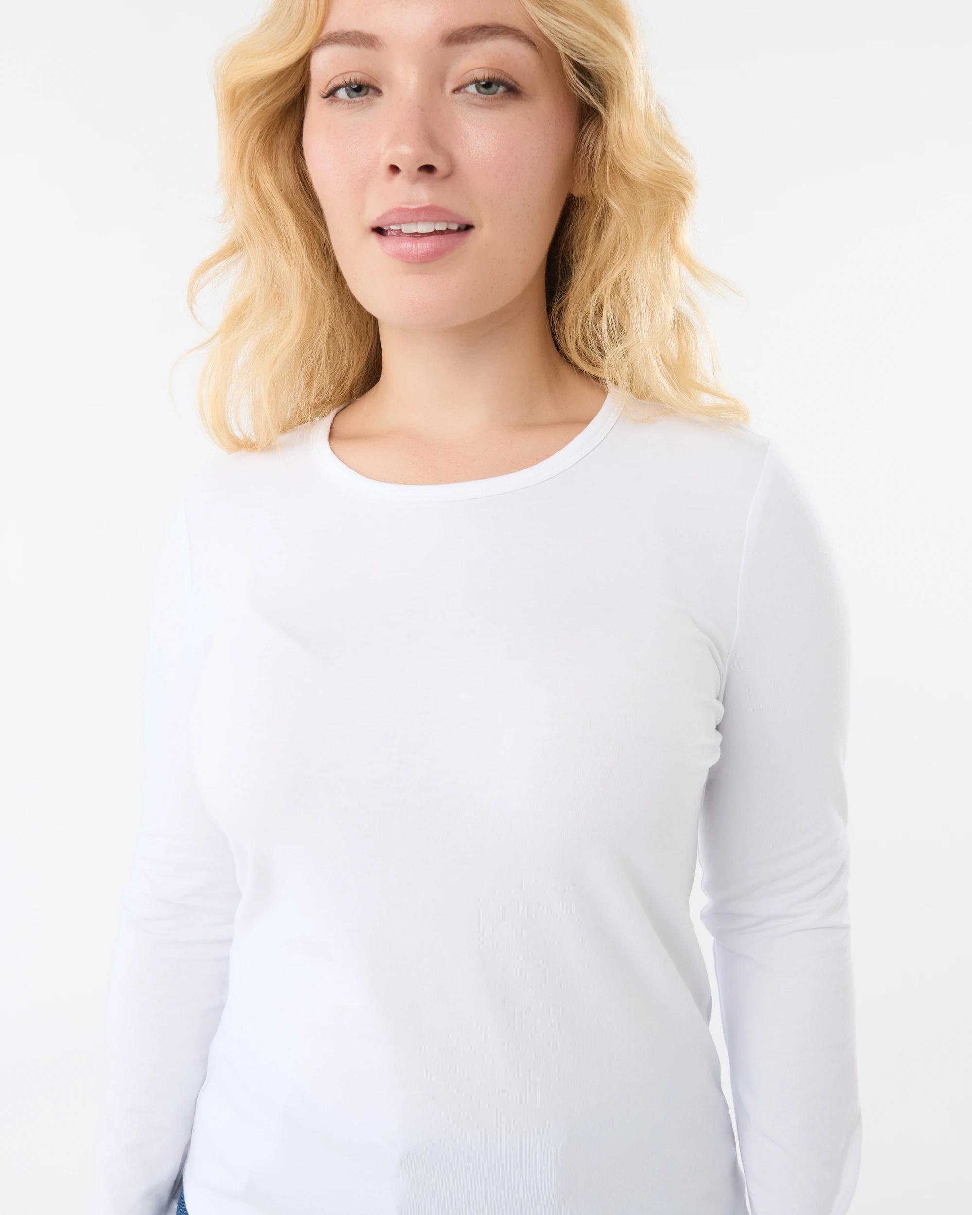 6 Long Sleeve Stretch Crew Neck T-shirt White, 6 of 6