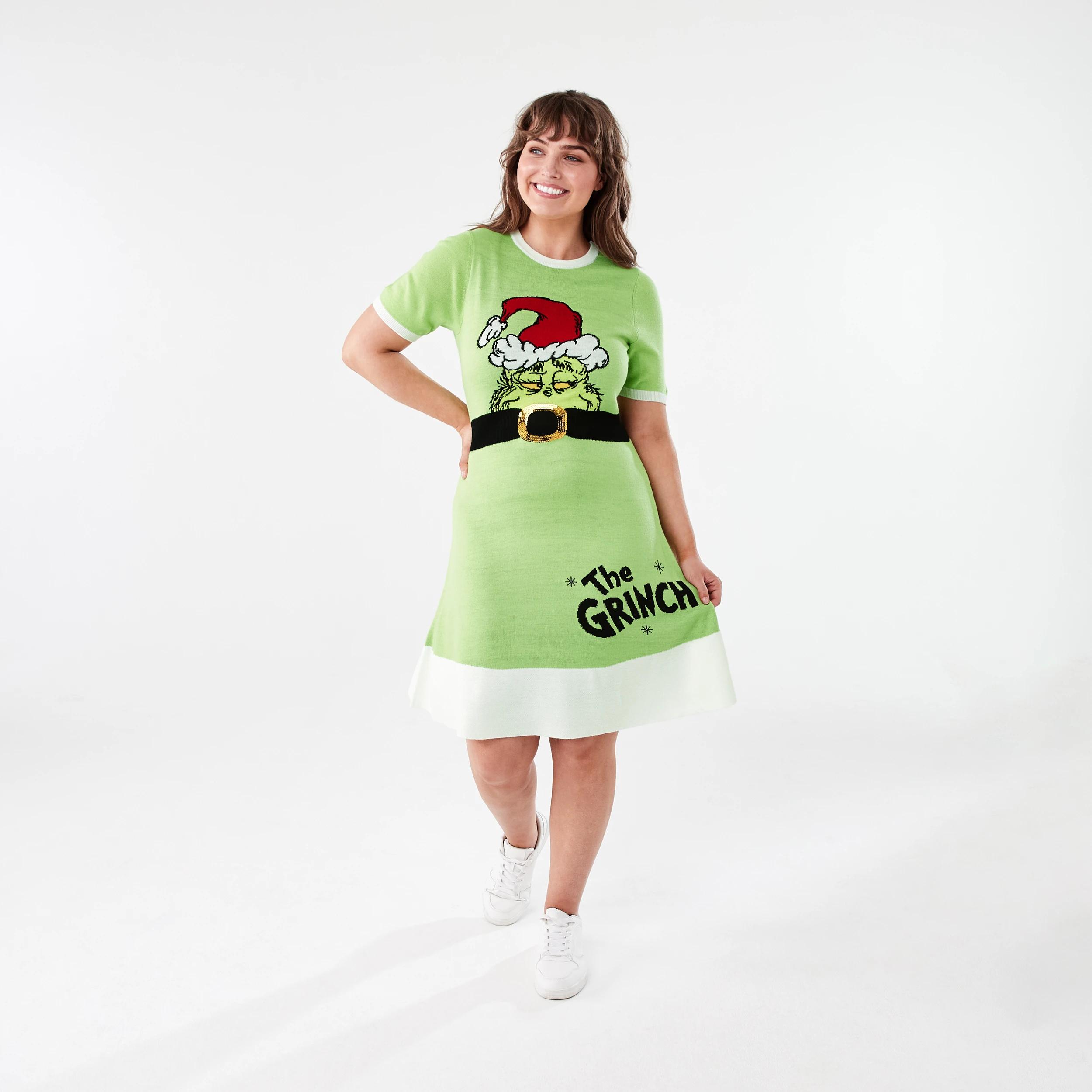 8 Short Sleeve The Grinch License Christmas Knit Mini Dress D52 GRINCH XMAS DRESS, 8 of 8