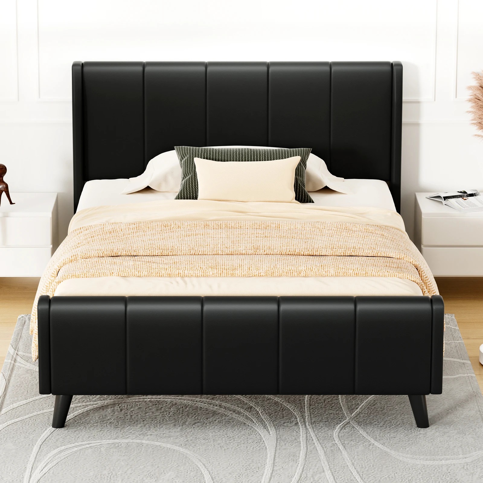 3 Alfordson Bed Frame King Single Tufted Headboard Base Leather Hundolf - Black, 3 of 10
