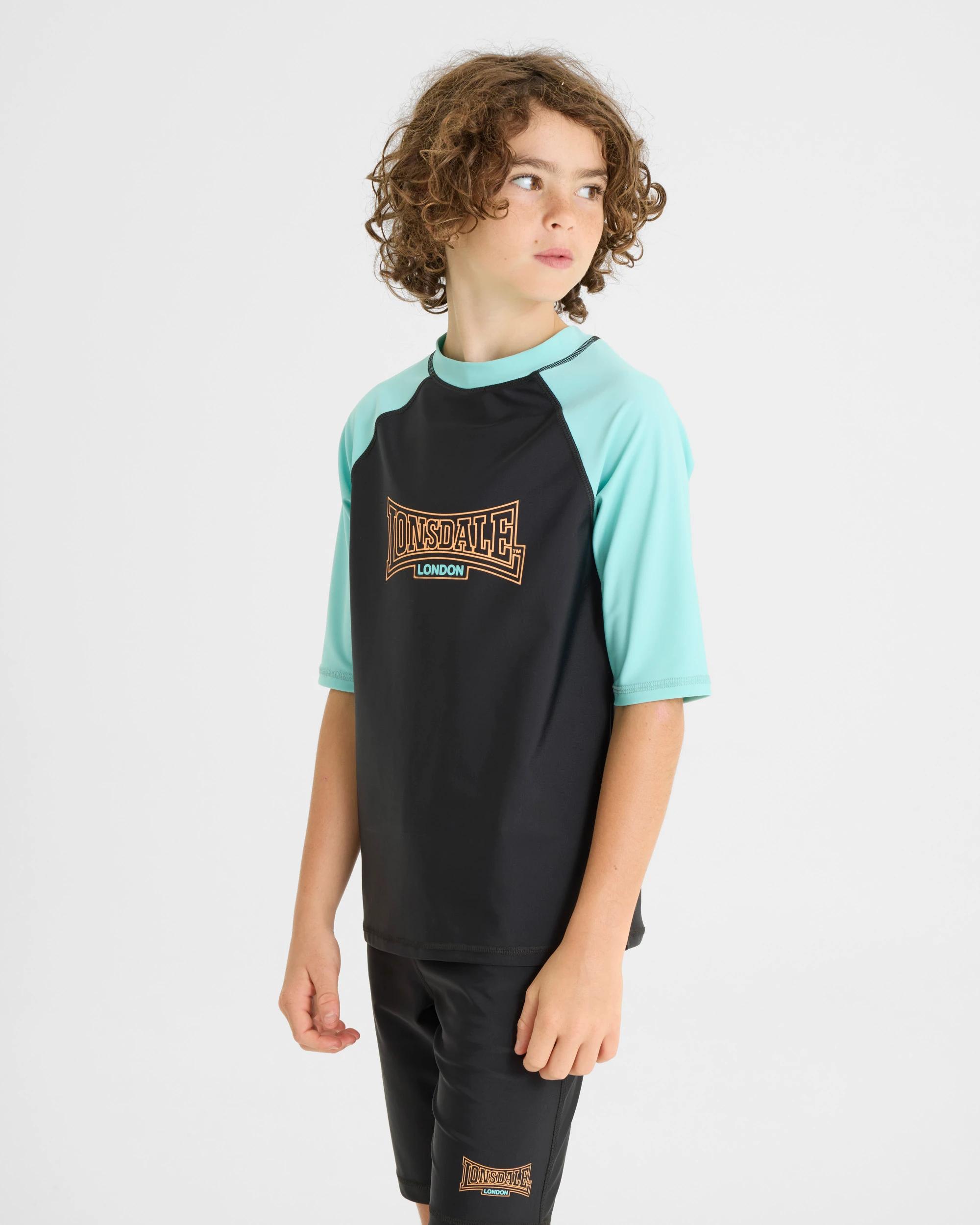 2 Lonsdale London Short Sleeve Cove Rash Vest BLACK, 2 of 5