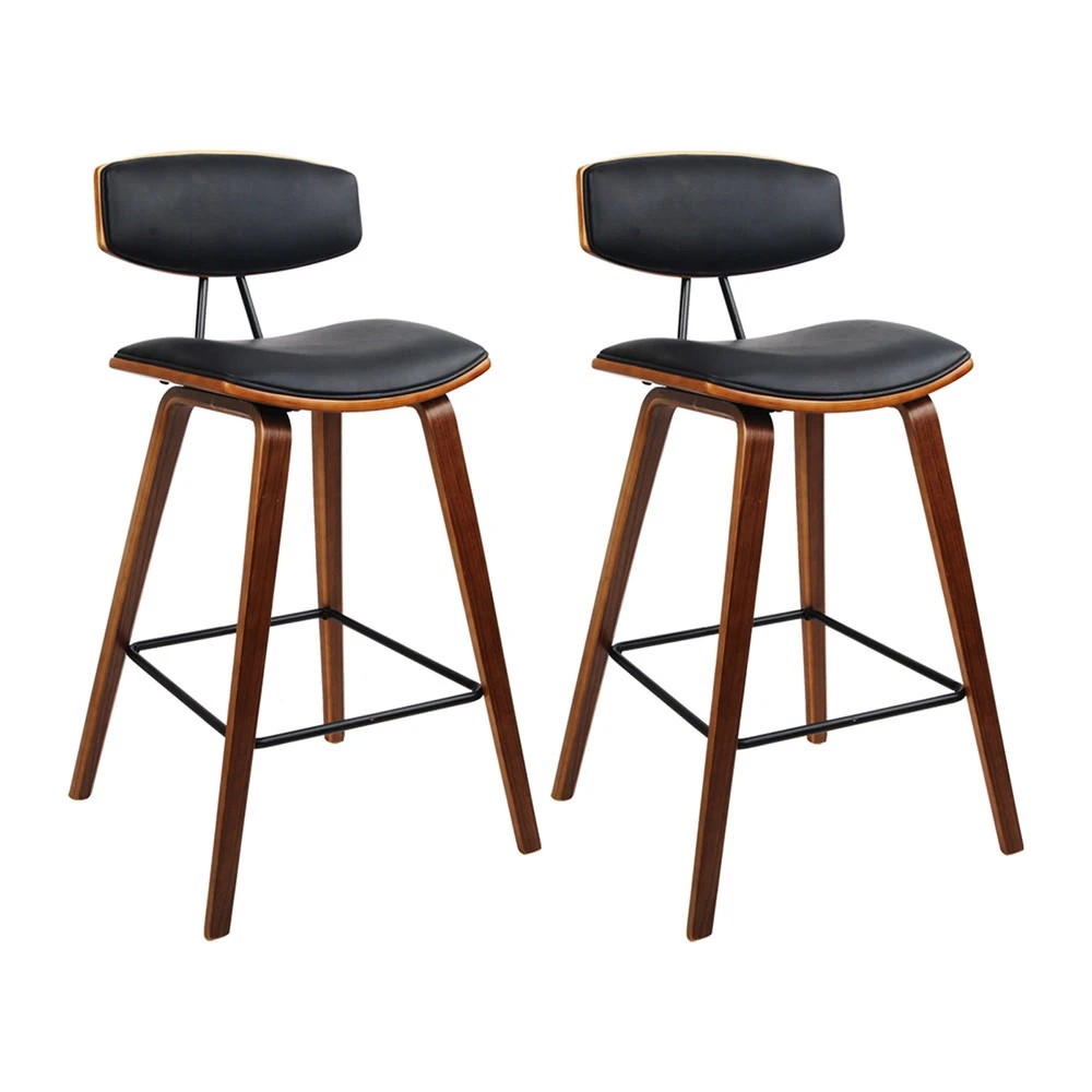 1 Artiss 2x Bar Stools Leather Padded w/Backrest - Black, 1 of 8
